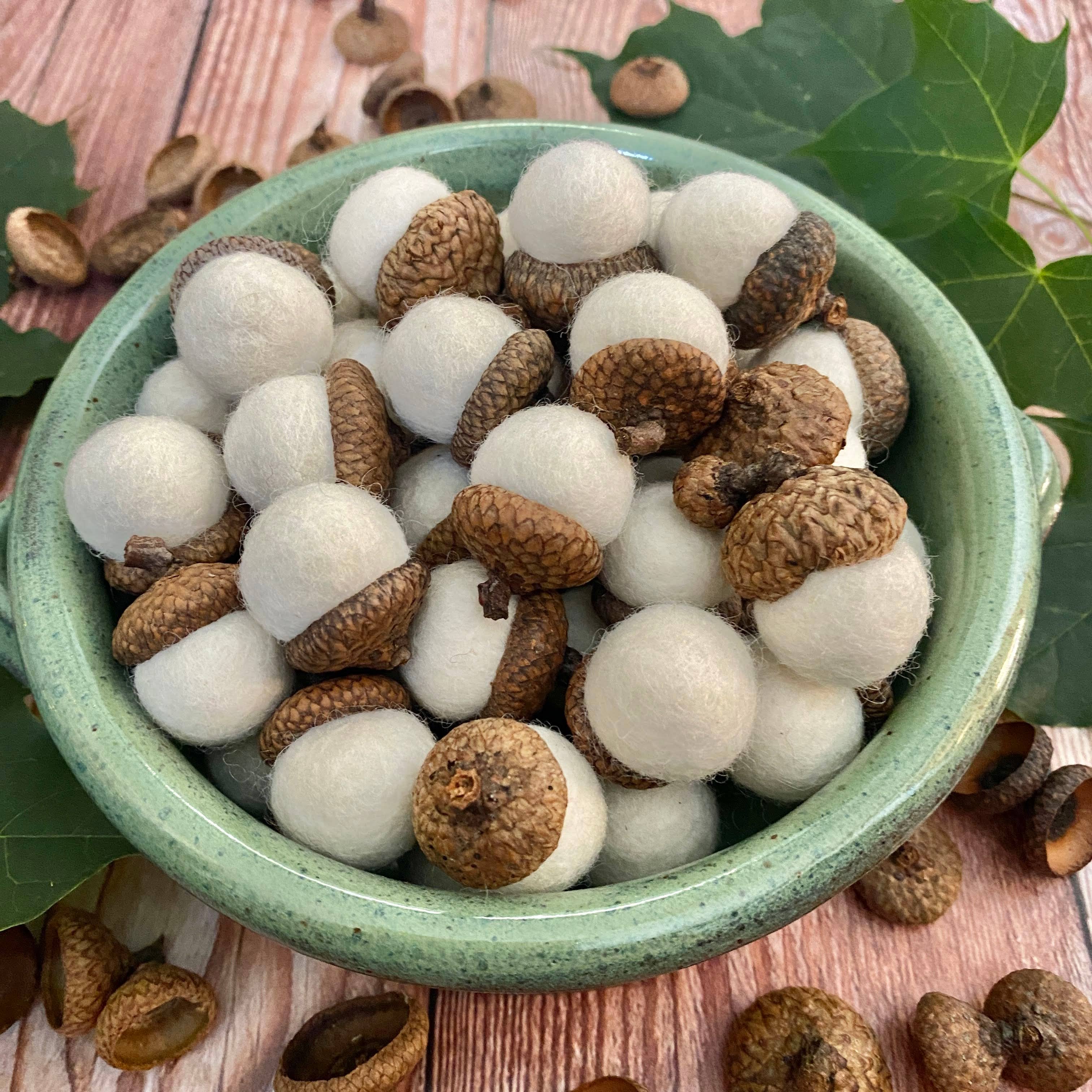 Set of 8 Cream Felted Wool Acorns