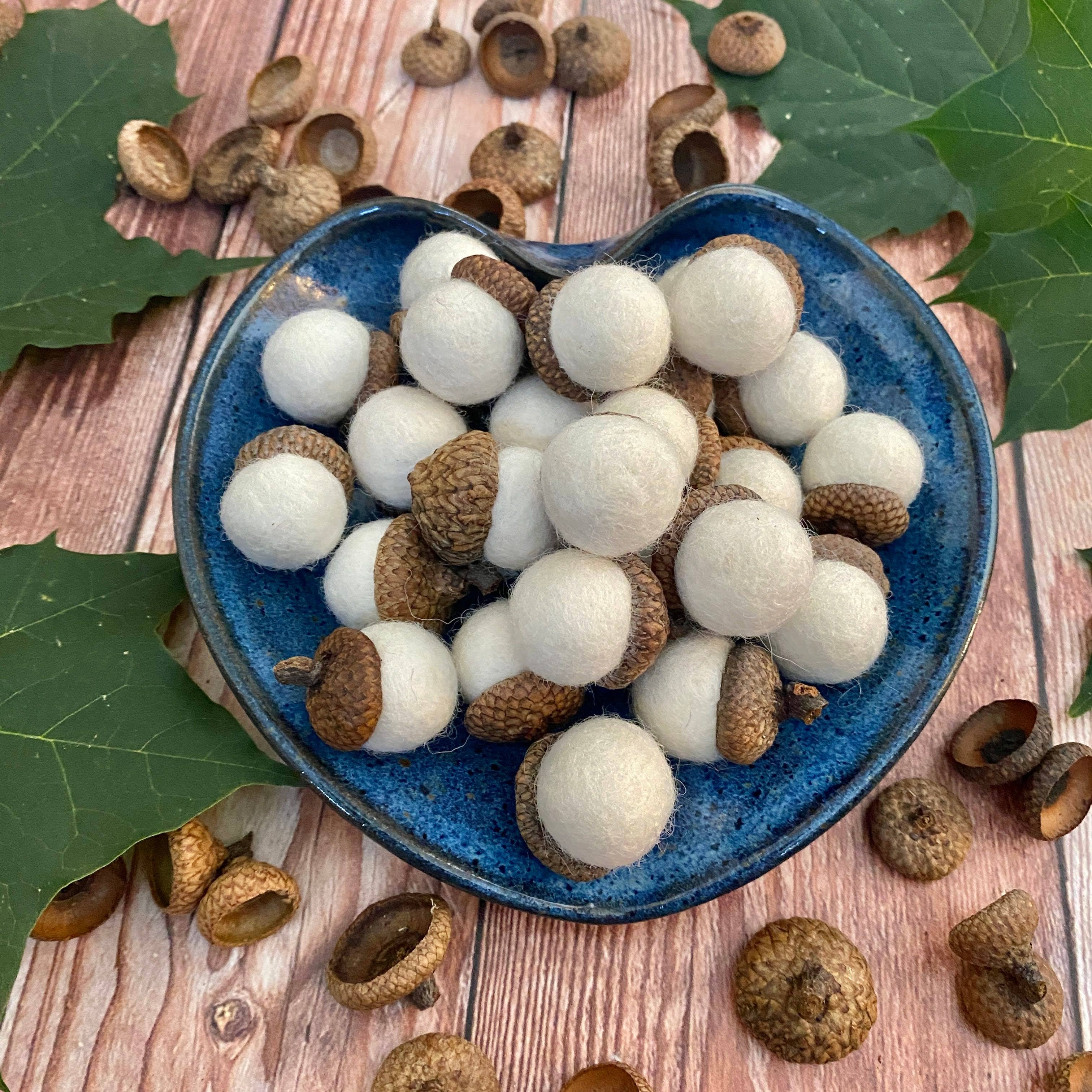 Set of 8 Cream Felted Wool Acorns