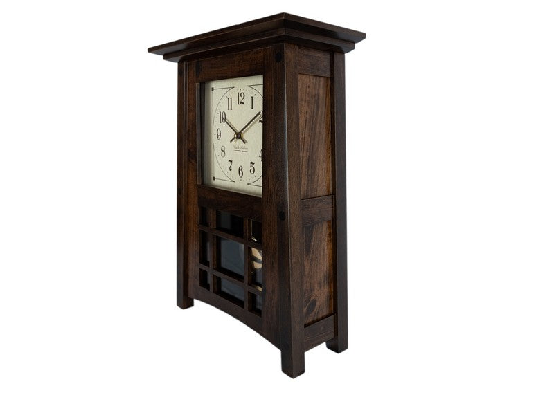 mccoy mantle clock in rustic cherry wood side view