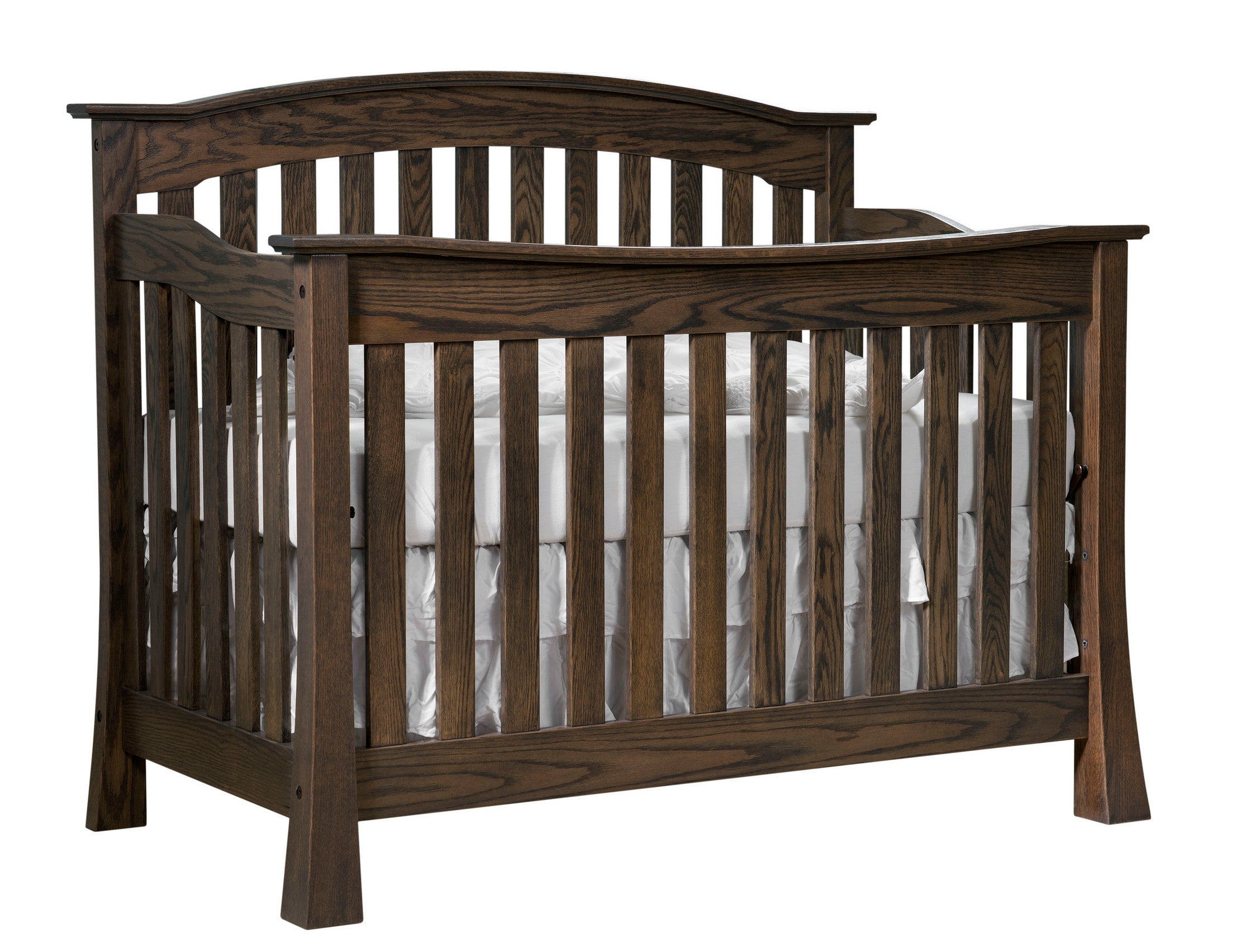 addison crib shown in oak wood with dark knight stain