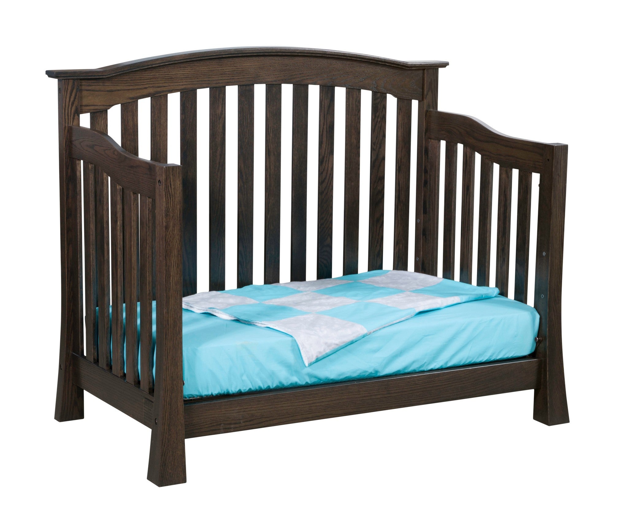 addison toddler bed in oak wood with dark knight stain