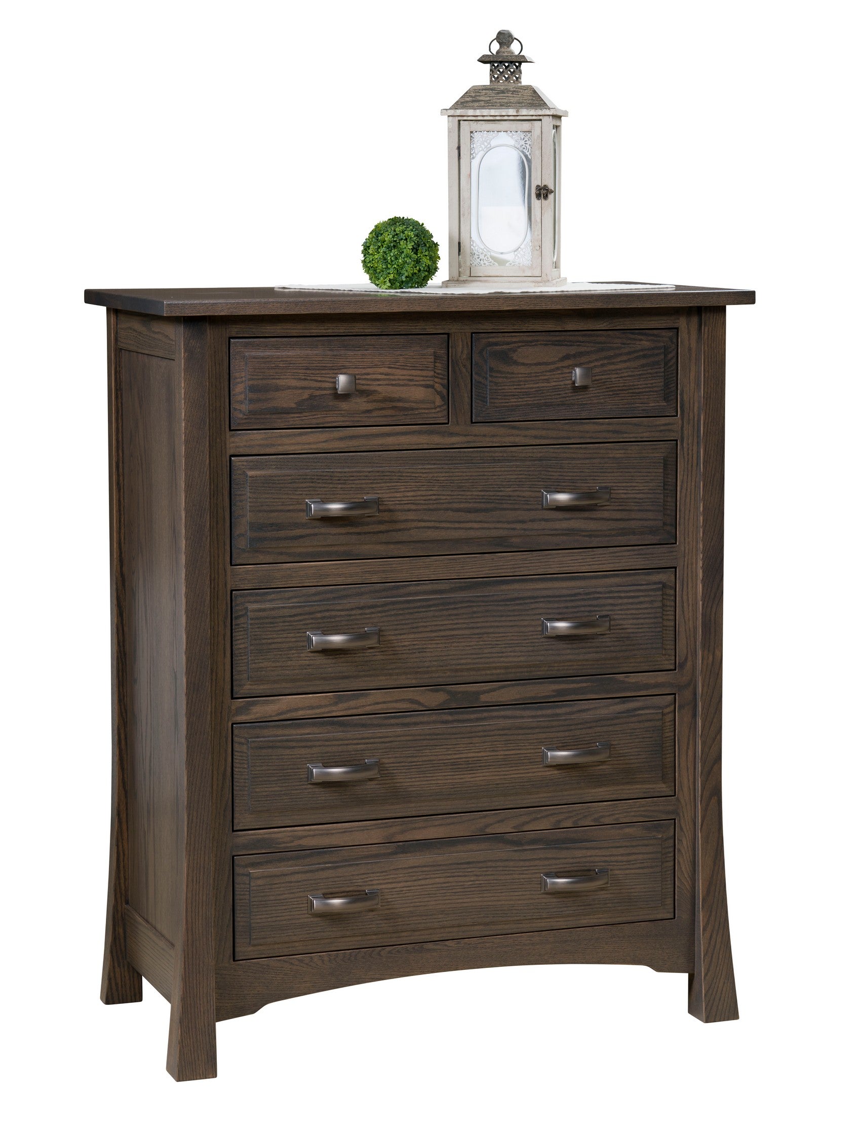 addison six drawer chest in oak wood with antique slate stain