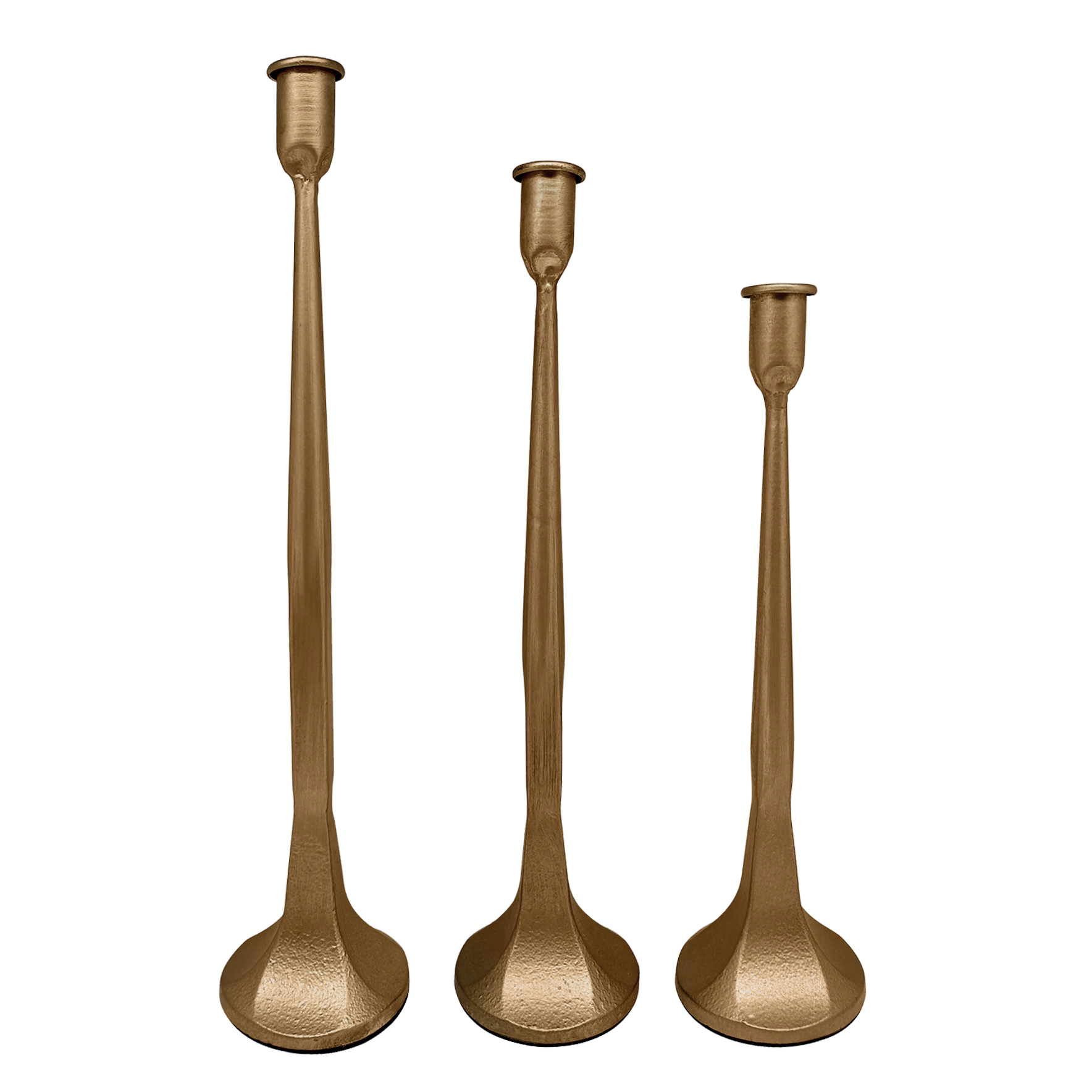 Gold Cast Iron Taper Candle Holders, Set of 3