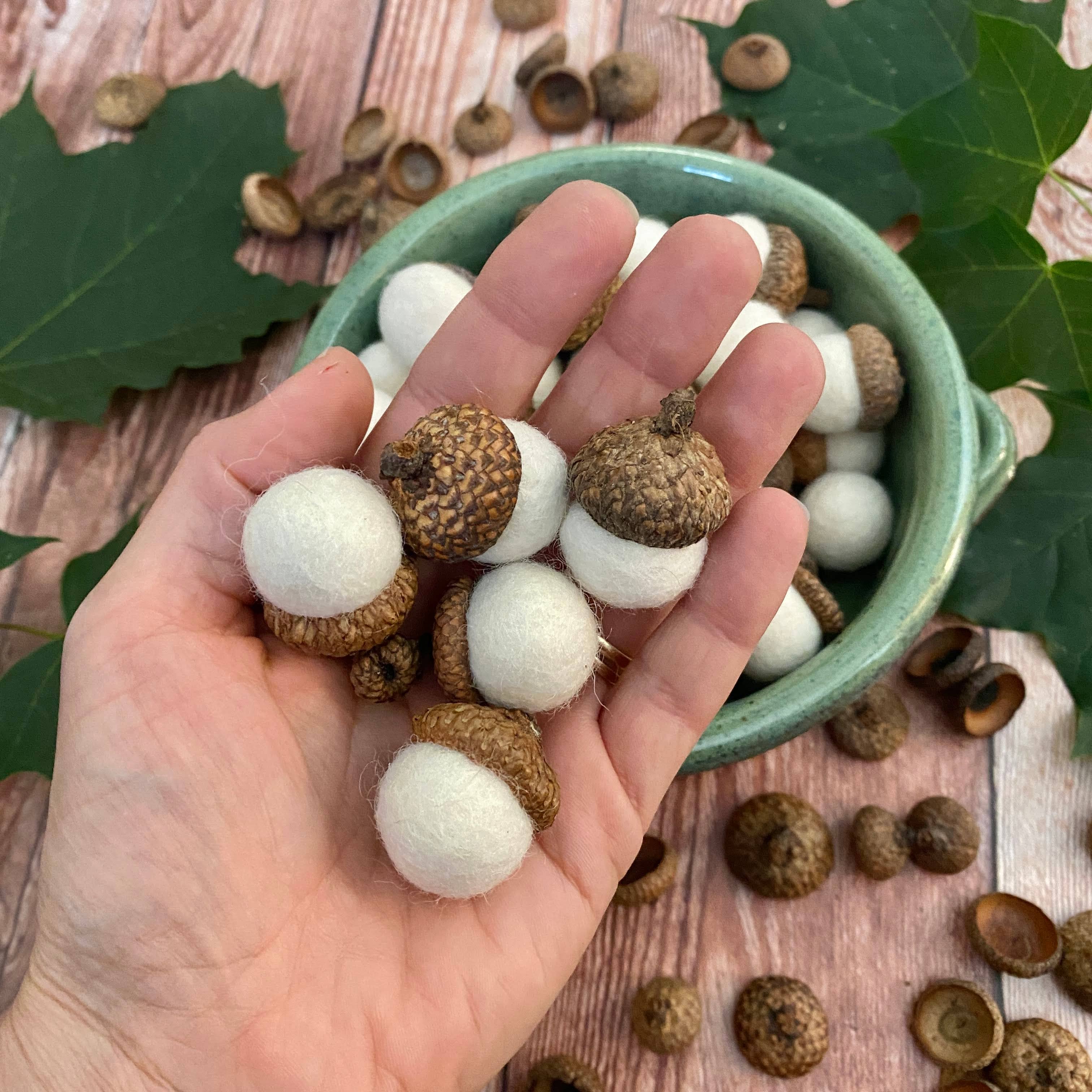 Set of 8 Cream Felted Wool Acorns