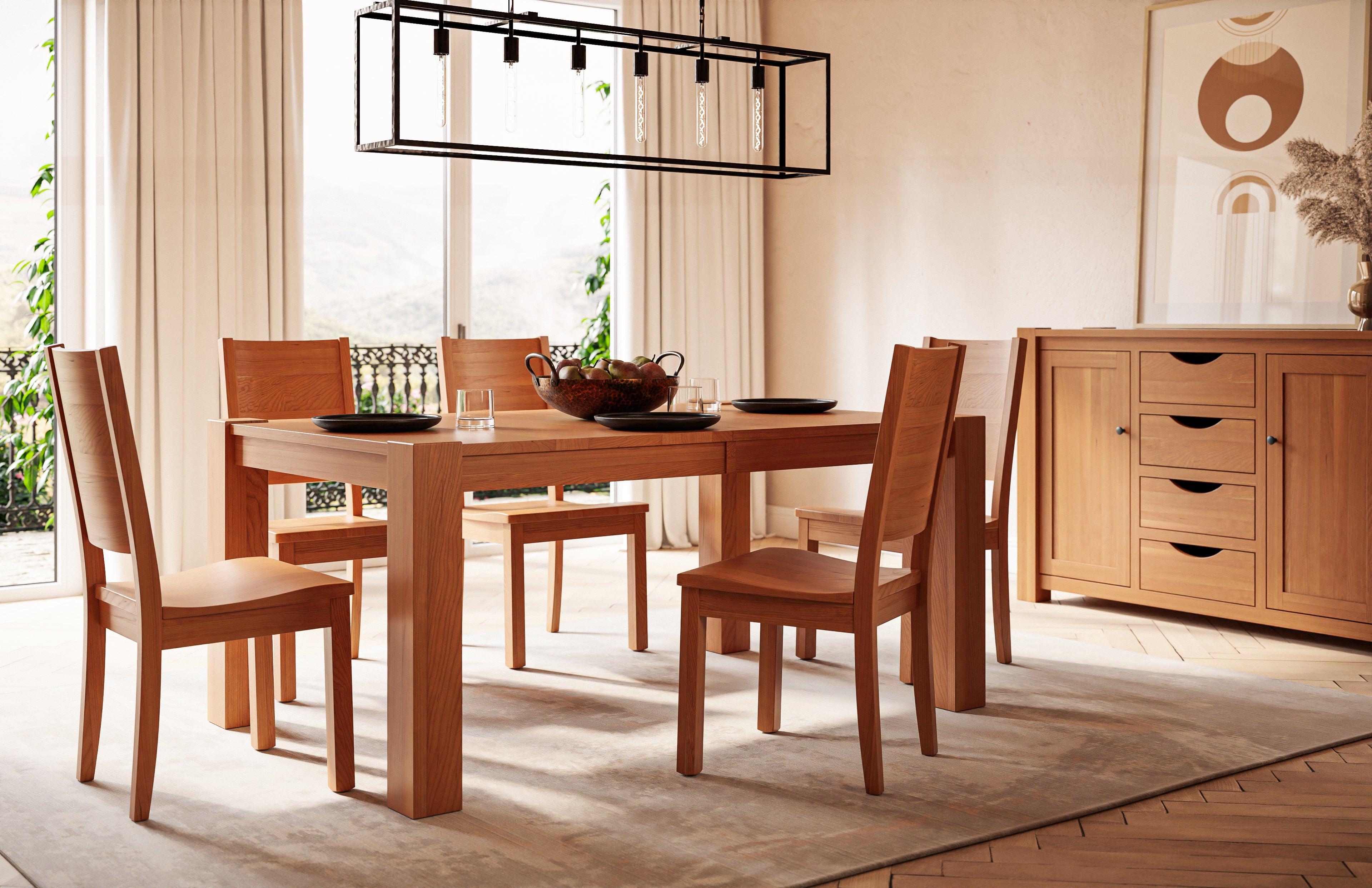 catalina leg table shown in plain sawn white oak with a shadow stain
