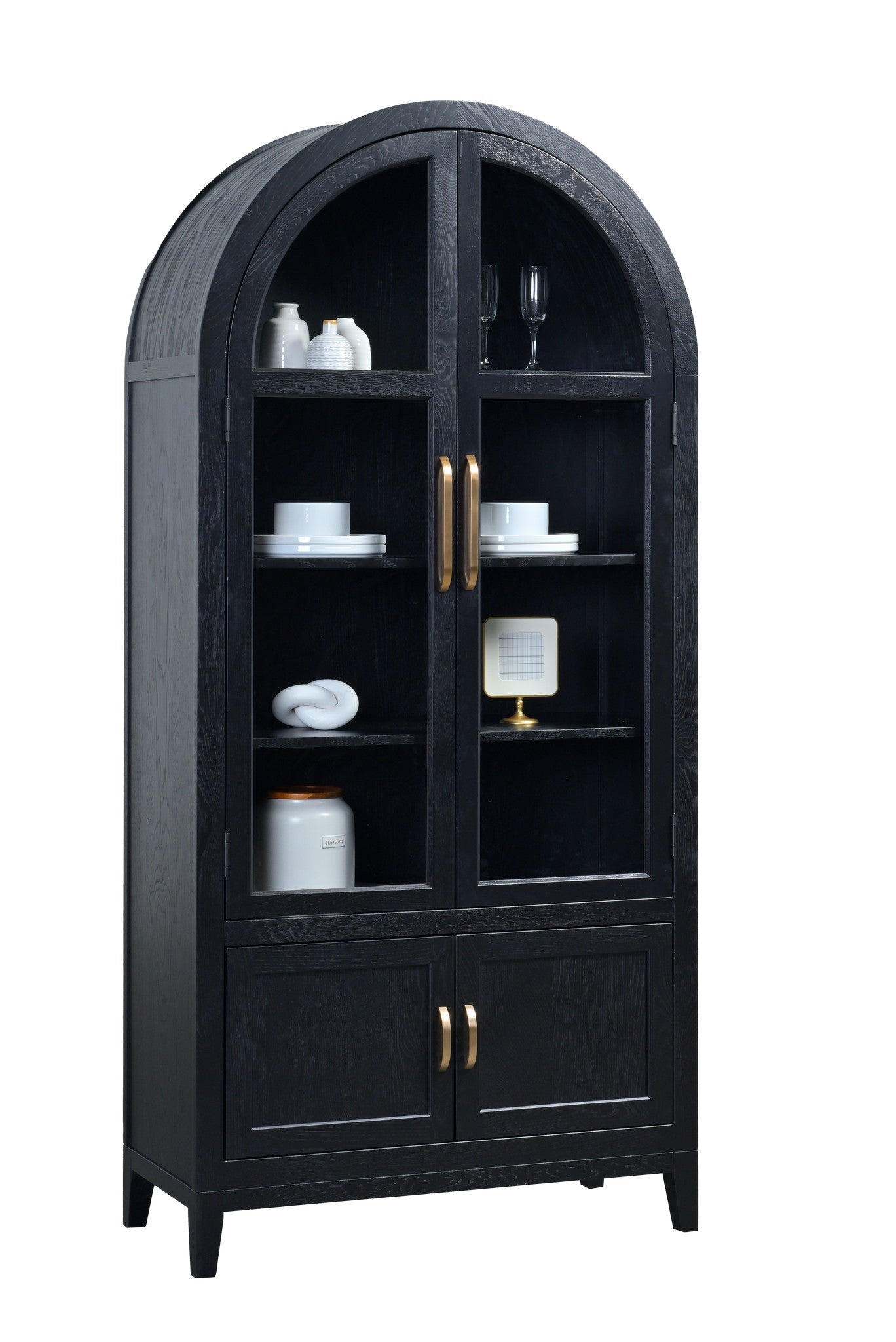 durham display cabinet with oak wood and ebony stain angle image