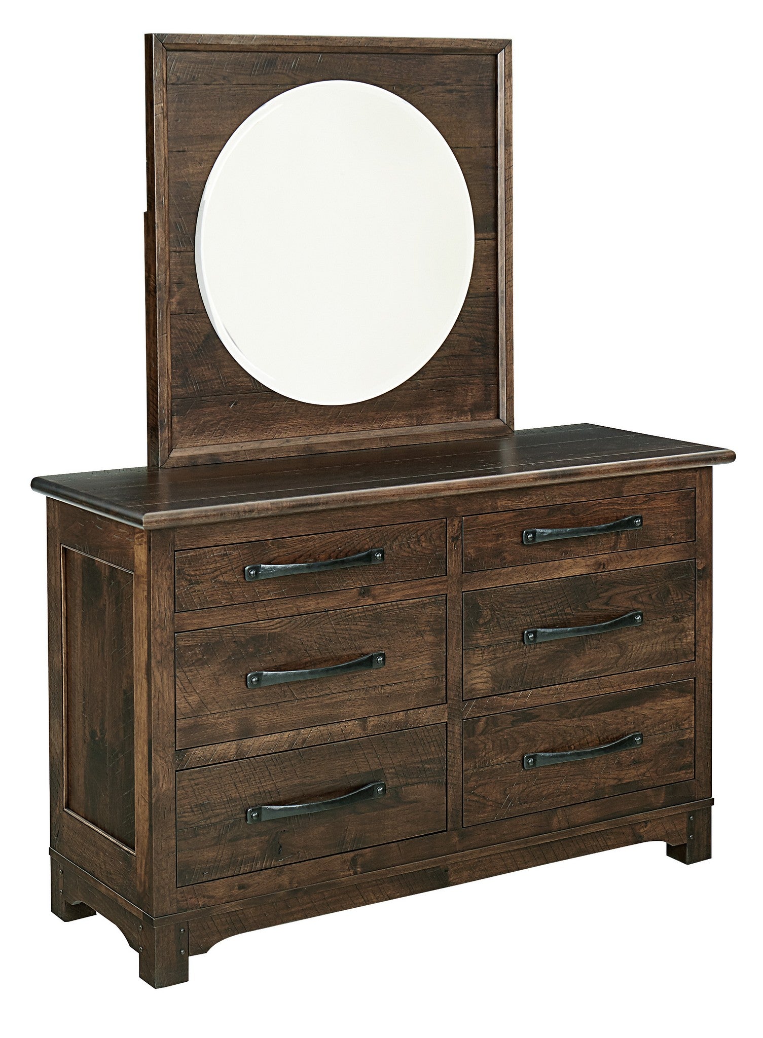 amish williamson farmhouse six drawer dresser with round mirror