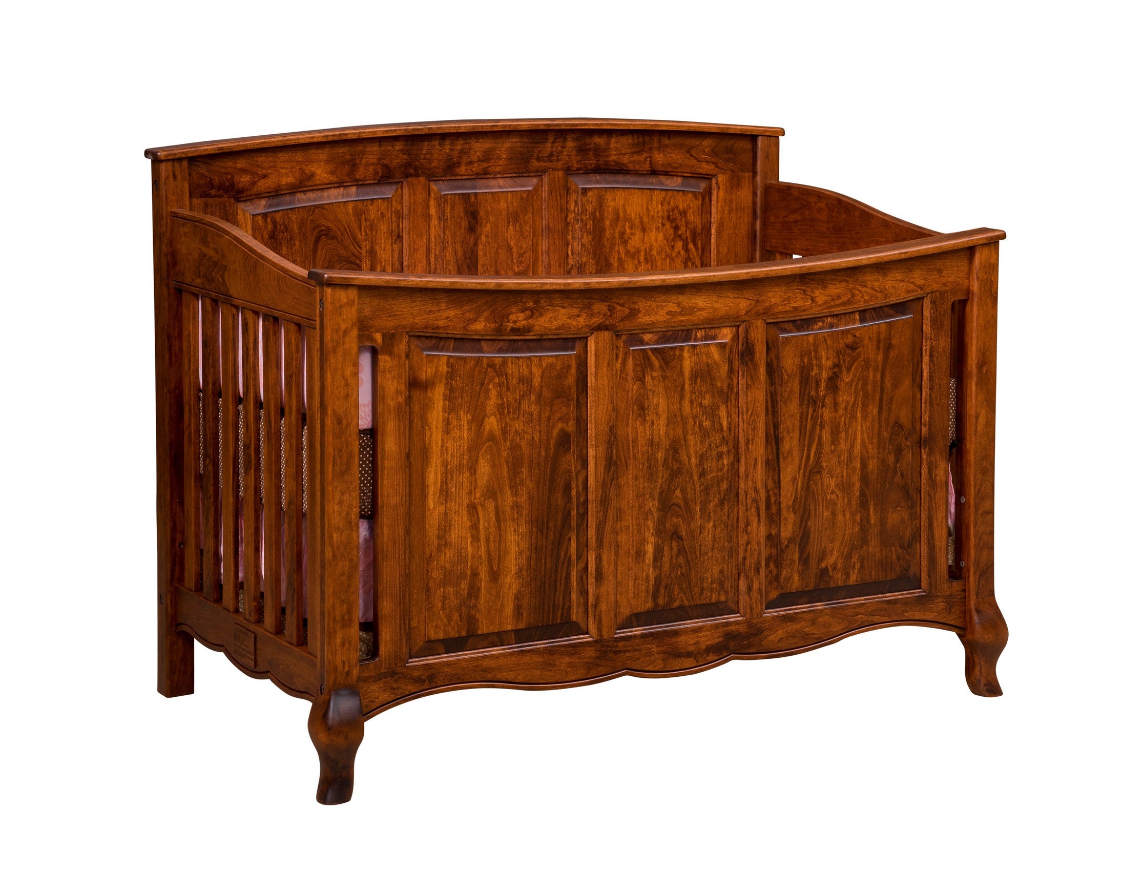 french country panel crib shown in sap cherry with michael's cherry stain