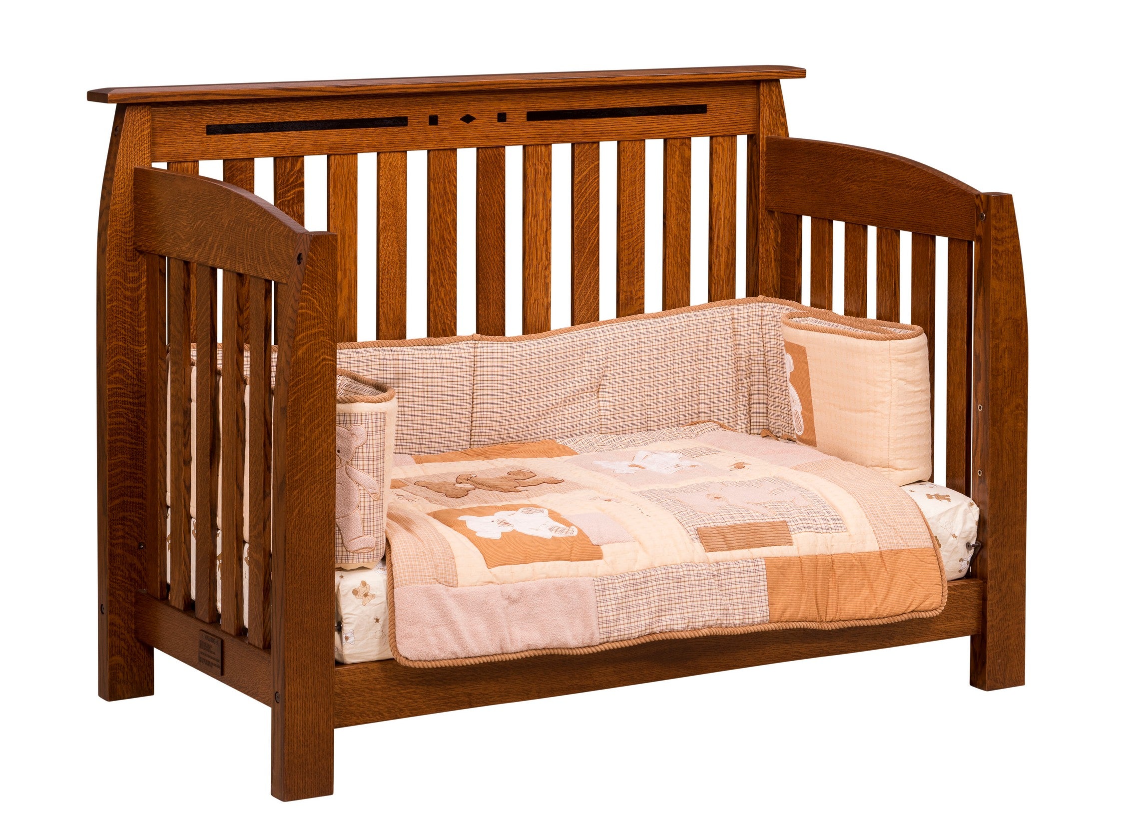 linbergh toddler bed  in quartersawn white oak with goldern brown stain