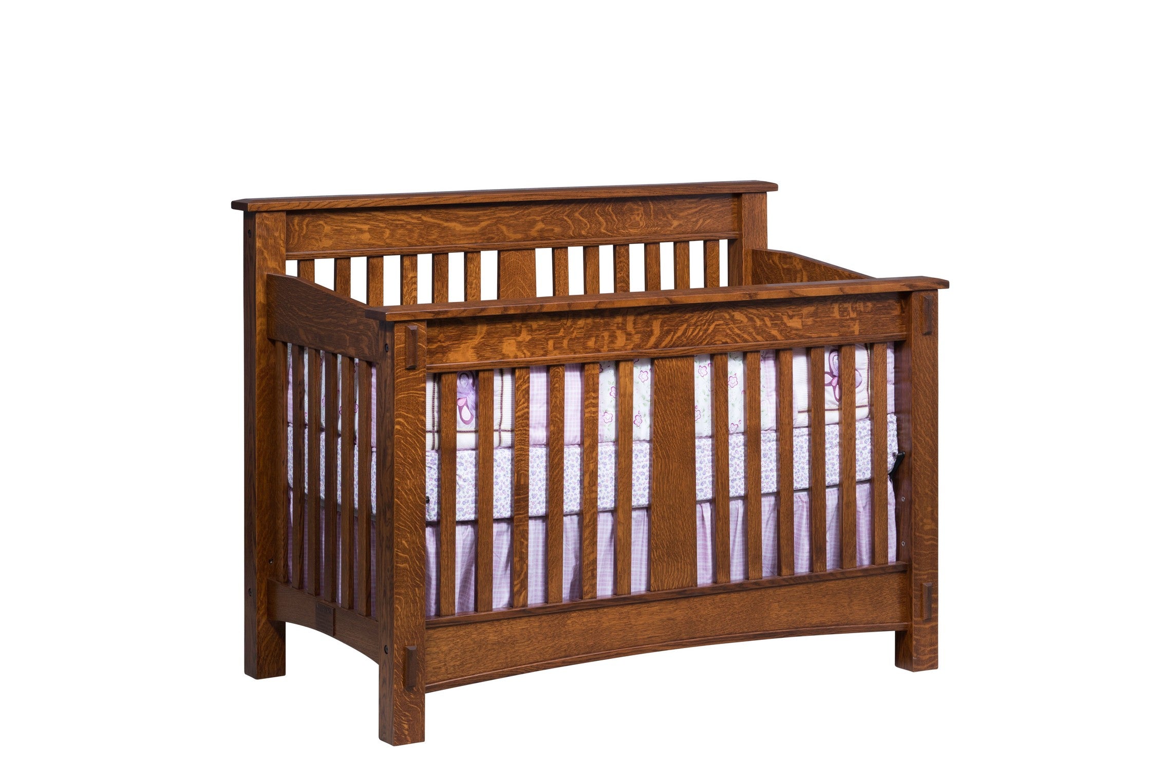 mccoy baby crib in quartersawn white oak with golden brown stain