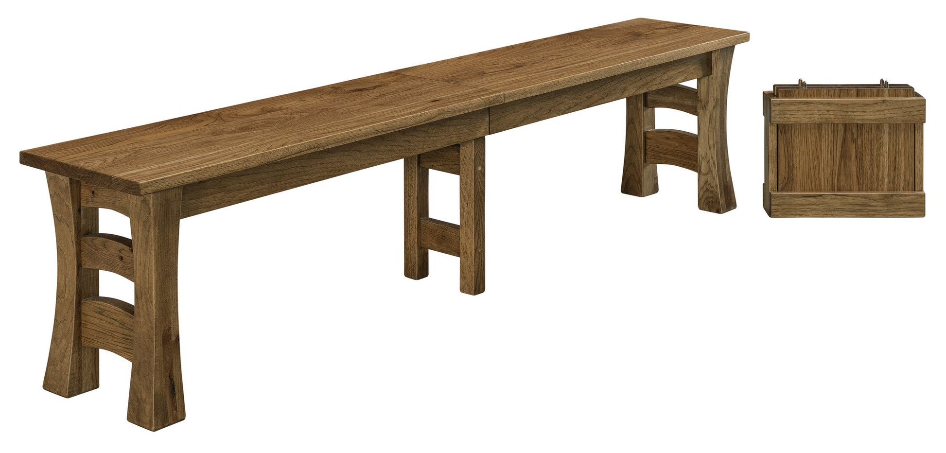 the nashville bench shown in rustic hickory with an almond stain