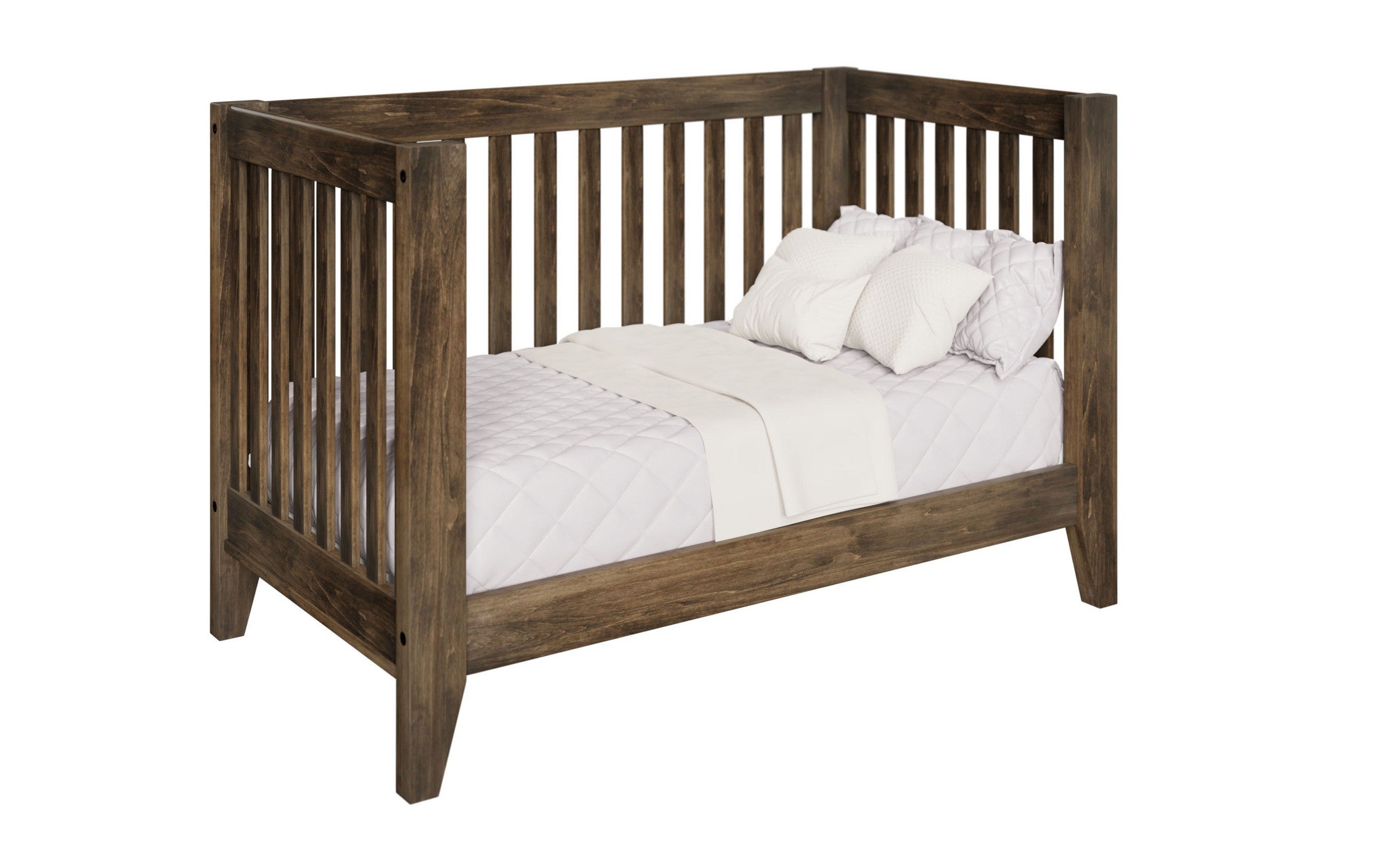 newport toddler bed in brown maple wood with shadow stain