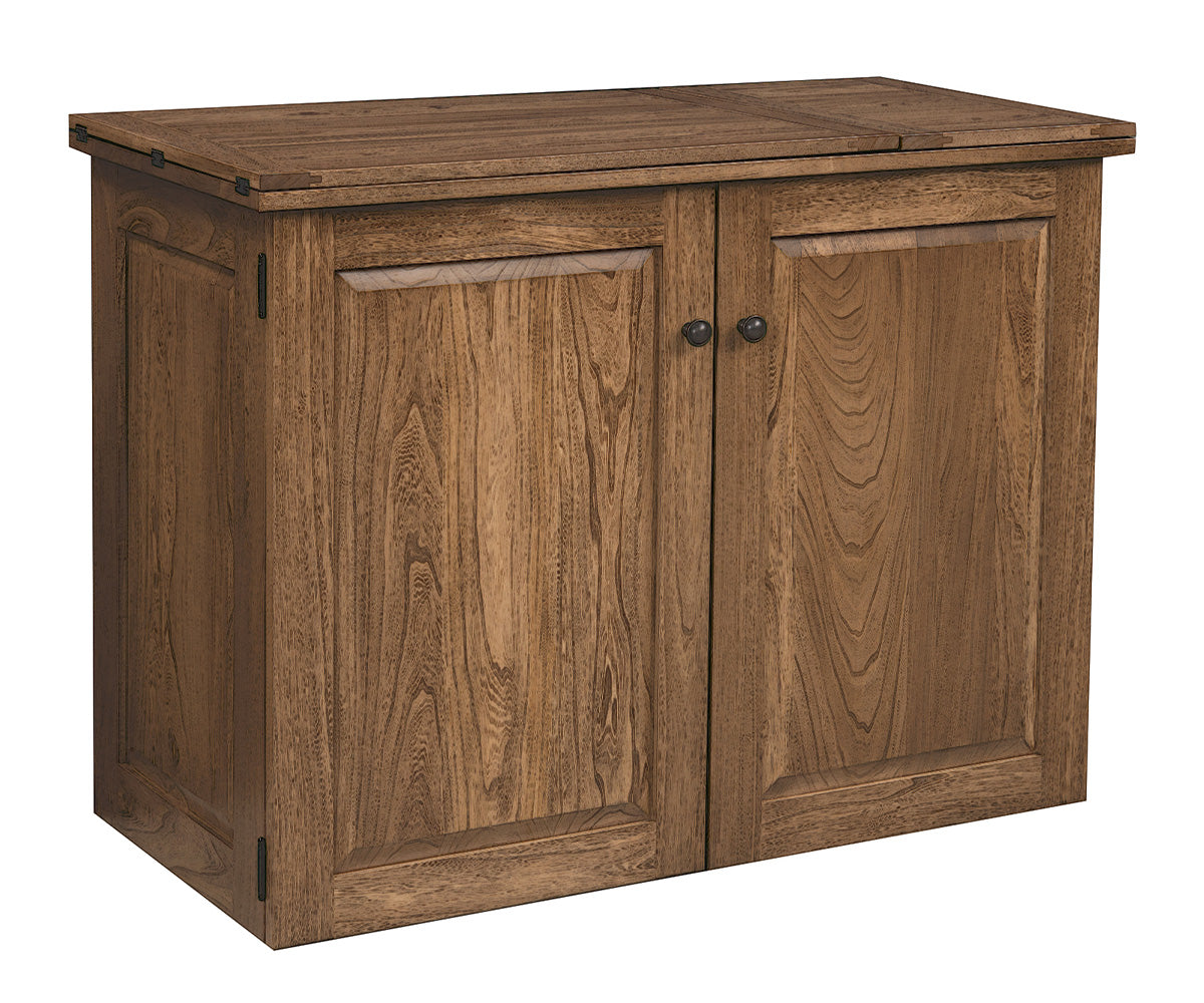 amish sewing cabinet in brown maple