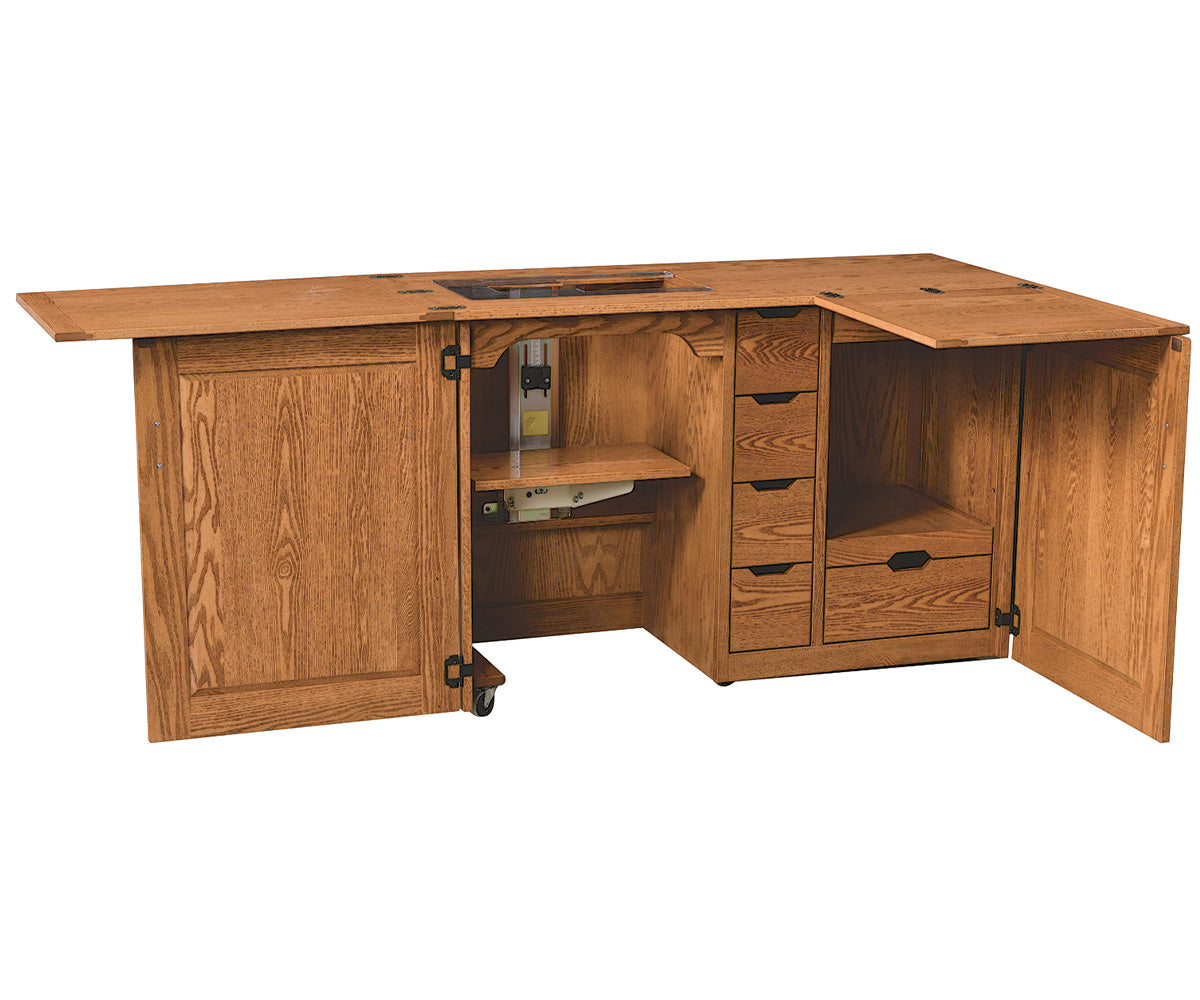 amish sewing cabinet in oak