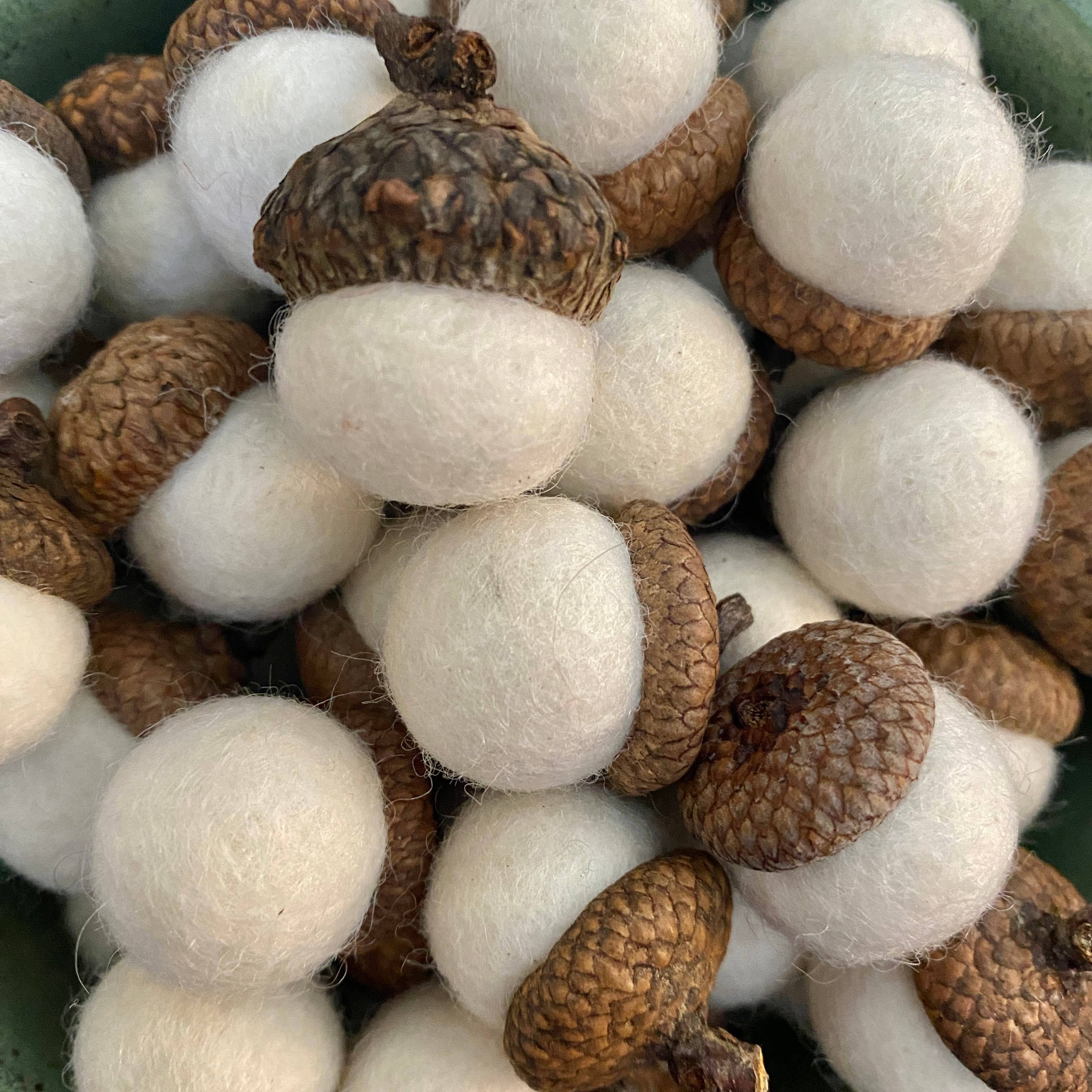 Set of 8 Cream Felted Wool Acorns