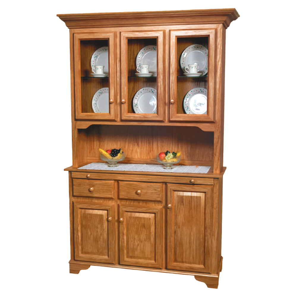 Amish Traditional 54" Three Door Hutch with Touch Lights & Wood Knobs