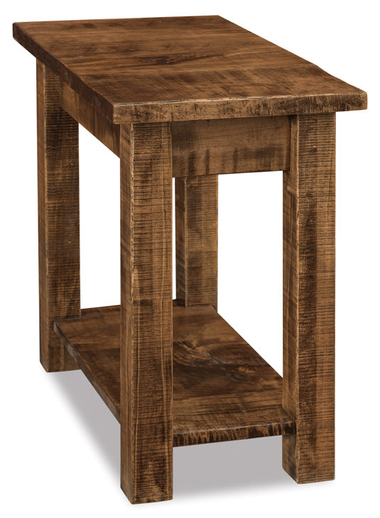 Amish Houston Open Chair Side End Table, No Drawer Rough Sawn Rustic Brown Maple - Quick Ship