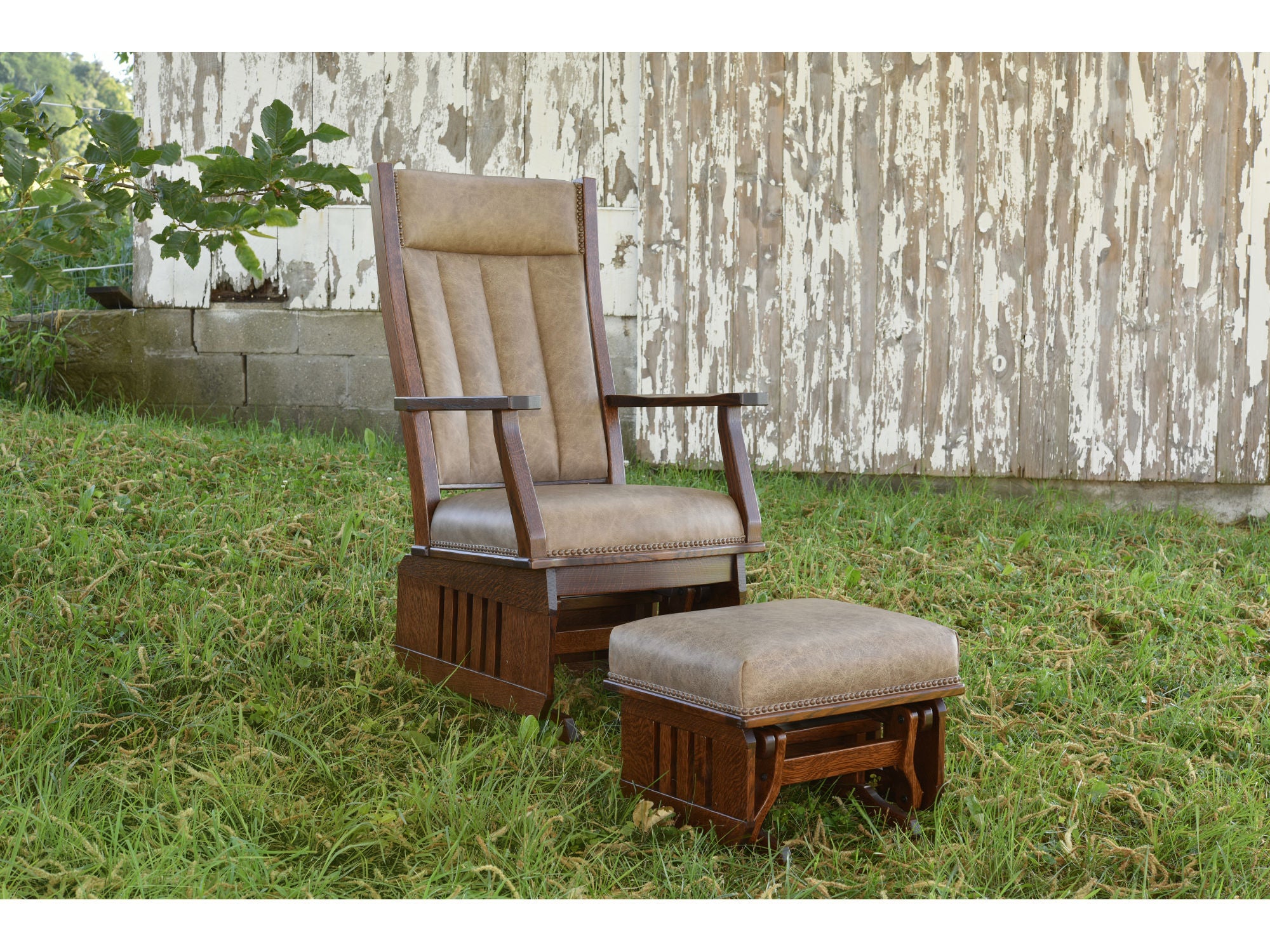 Oak withstand Mission Glider Ottoman from