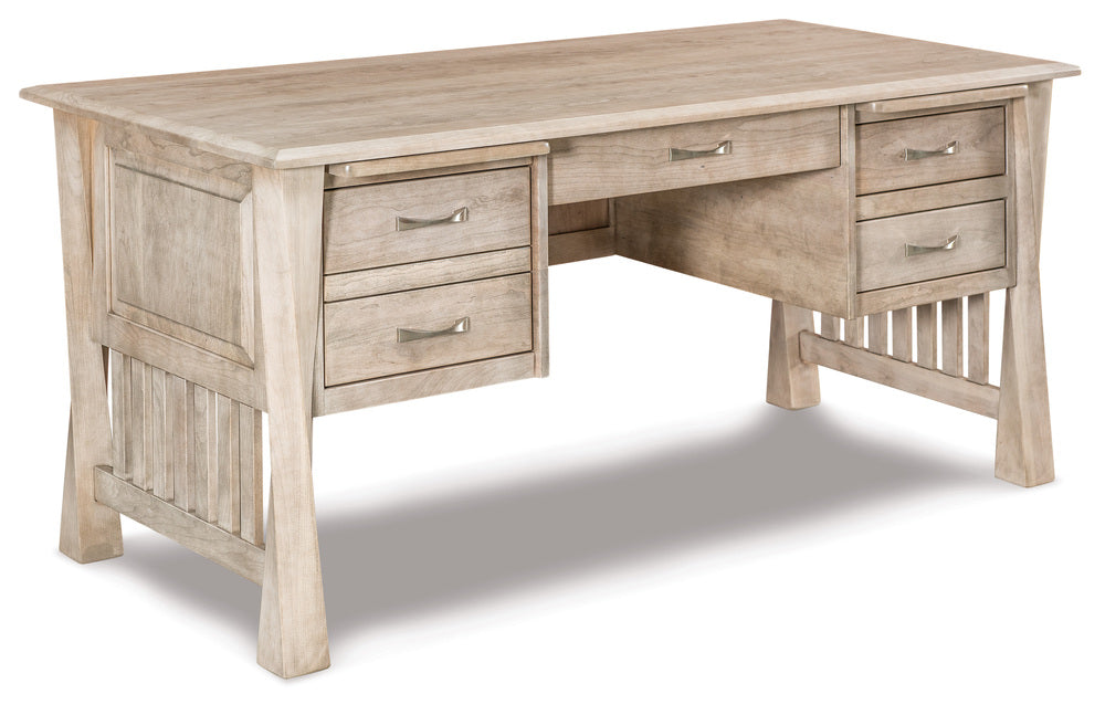 Amish Lexington Arc Four Drawers Desk with Finished Backside