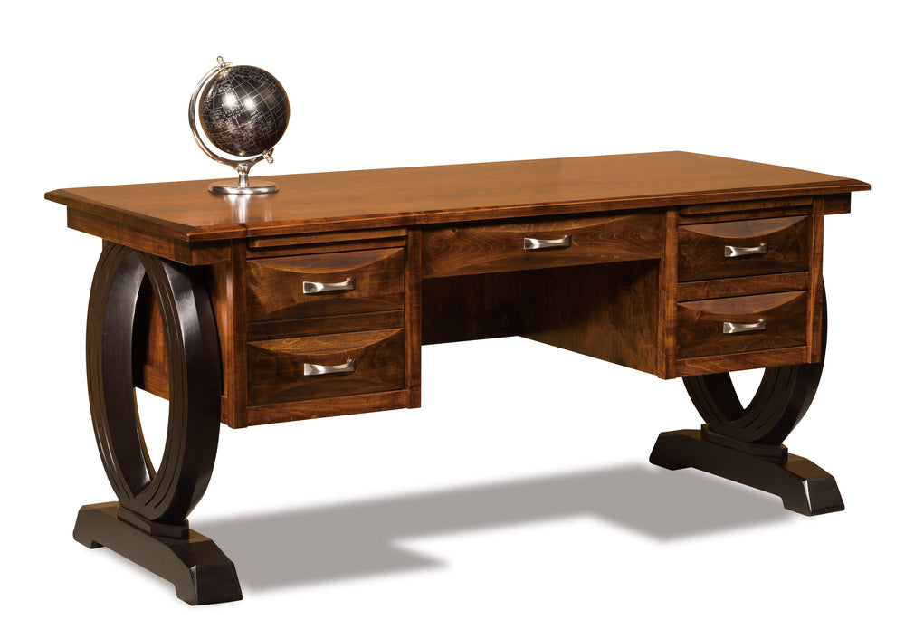Amish Saratoga Five Drawers Desk with Finished Backside