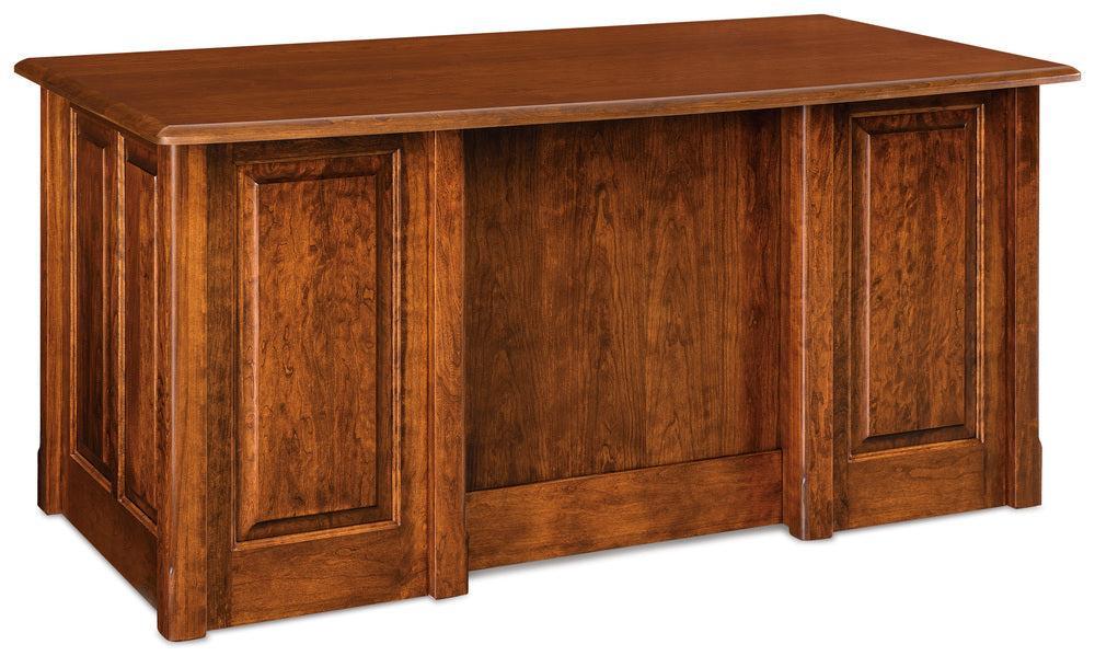 Amish Victorian Double Pedestal Seven Drawers Desk with Finished Backside and Curved Top