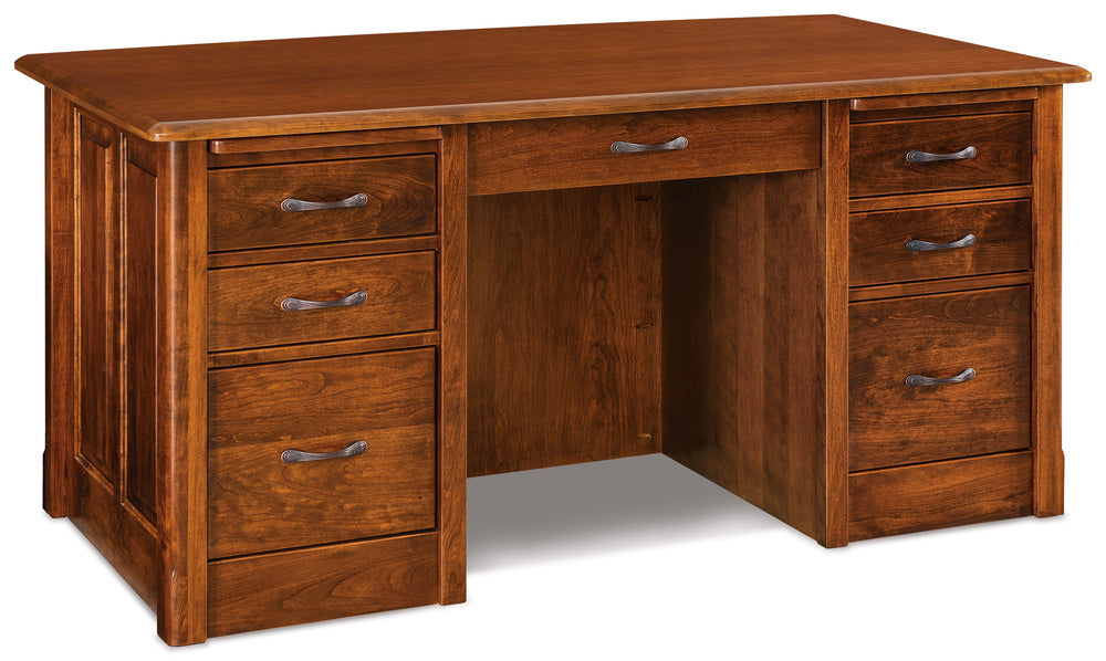 Amish Victorian Double Pedestal Seven Drawers Desk with Unfinished Back