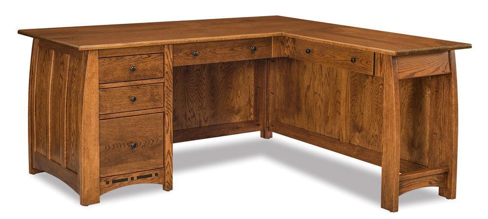 Amish Boulder Creek Five Drawers L Desk with Finished Back