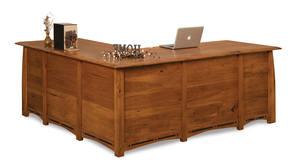 Amish Boulder Creek Eight Drawers L Desk with Finished Back