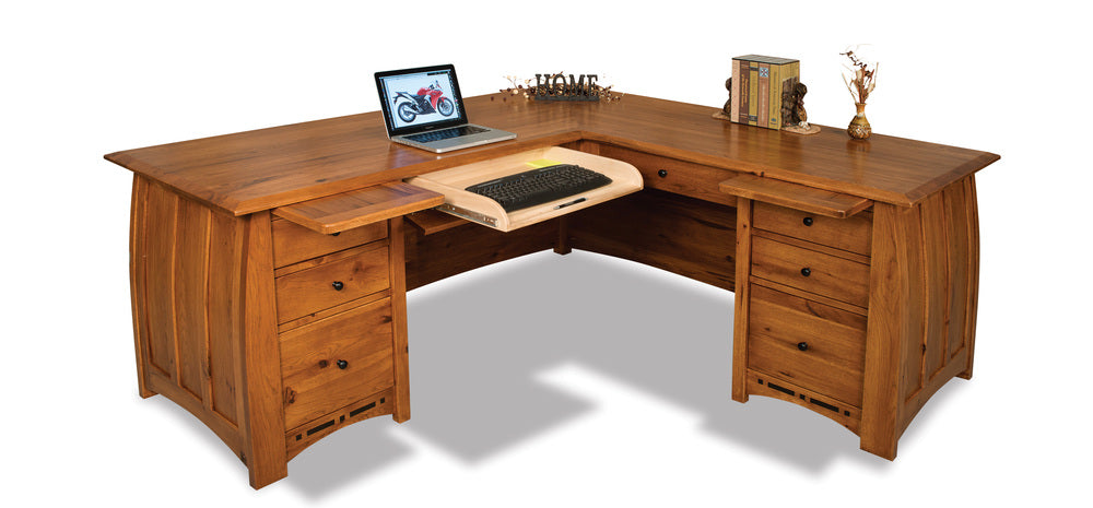 Amish Boulder Creek Eight Drawers L Desk with Finished Back
