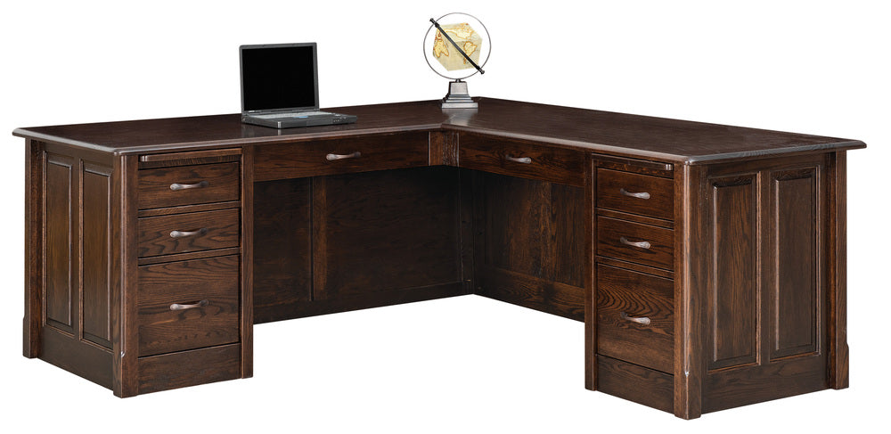 Amish Victorian Eight Drawers L Desk with Unfinished Backside and Finished Backside