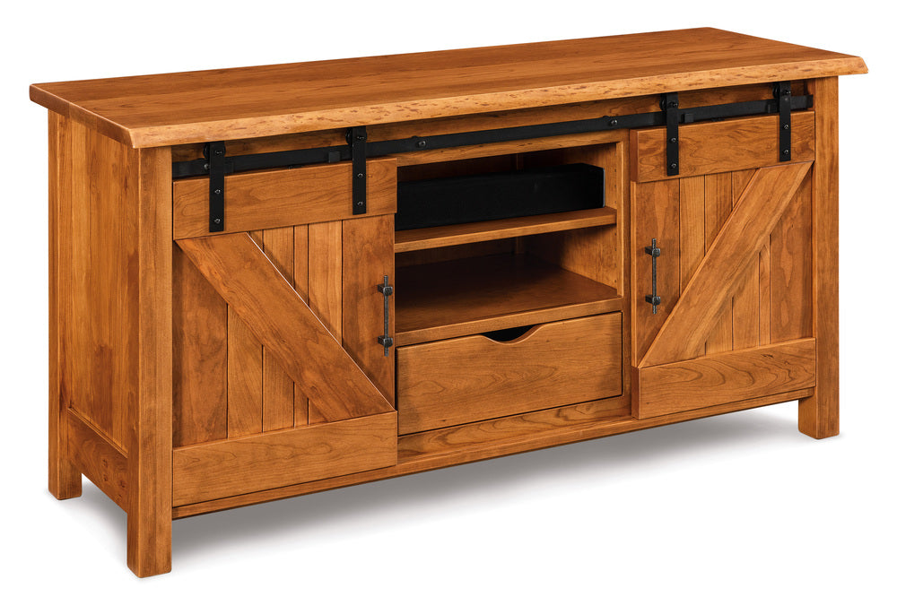 Amish Timbra Two Doors and One Drawer Media Stand with Live Edge Top
