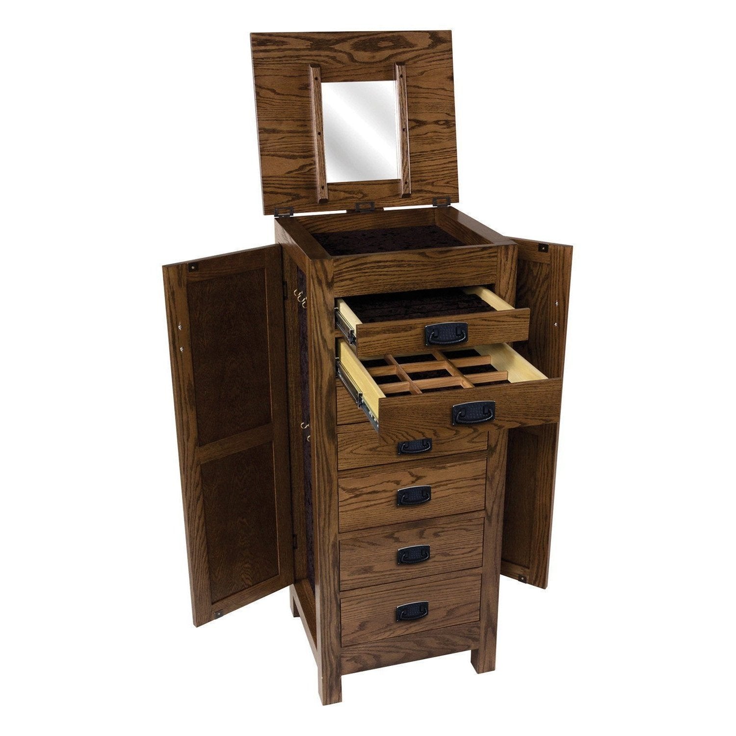 Oak Mission Jewelry Armoire-Bedroom-The Amish House