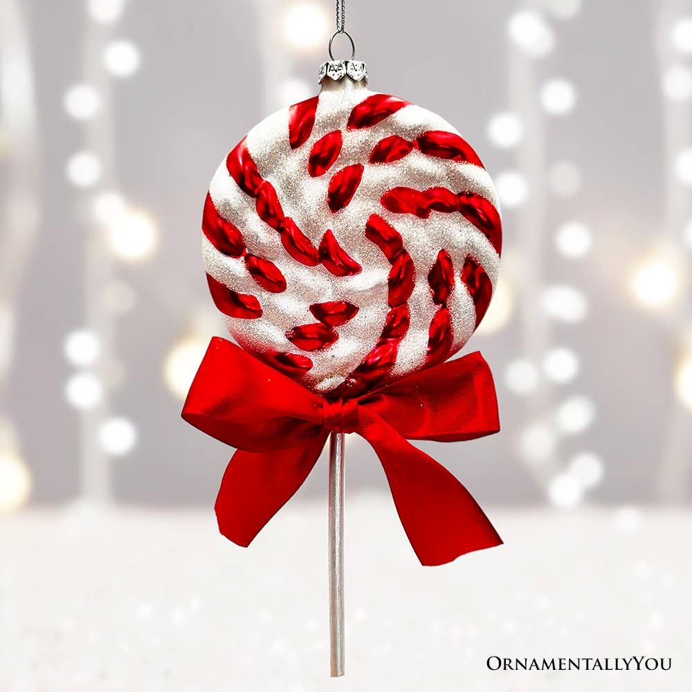 Red Swirl Lollipop Glass Ornament