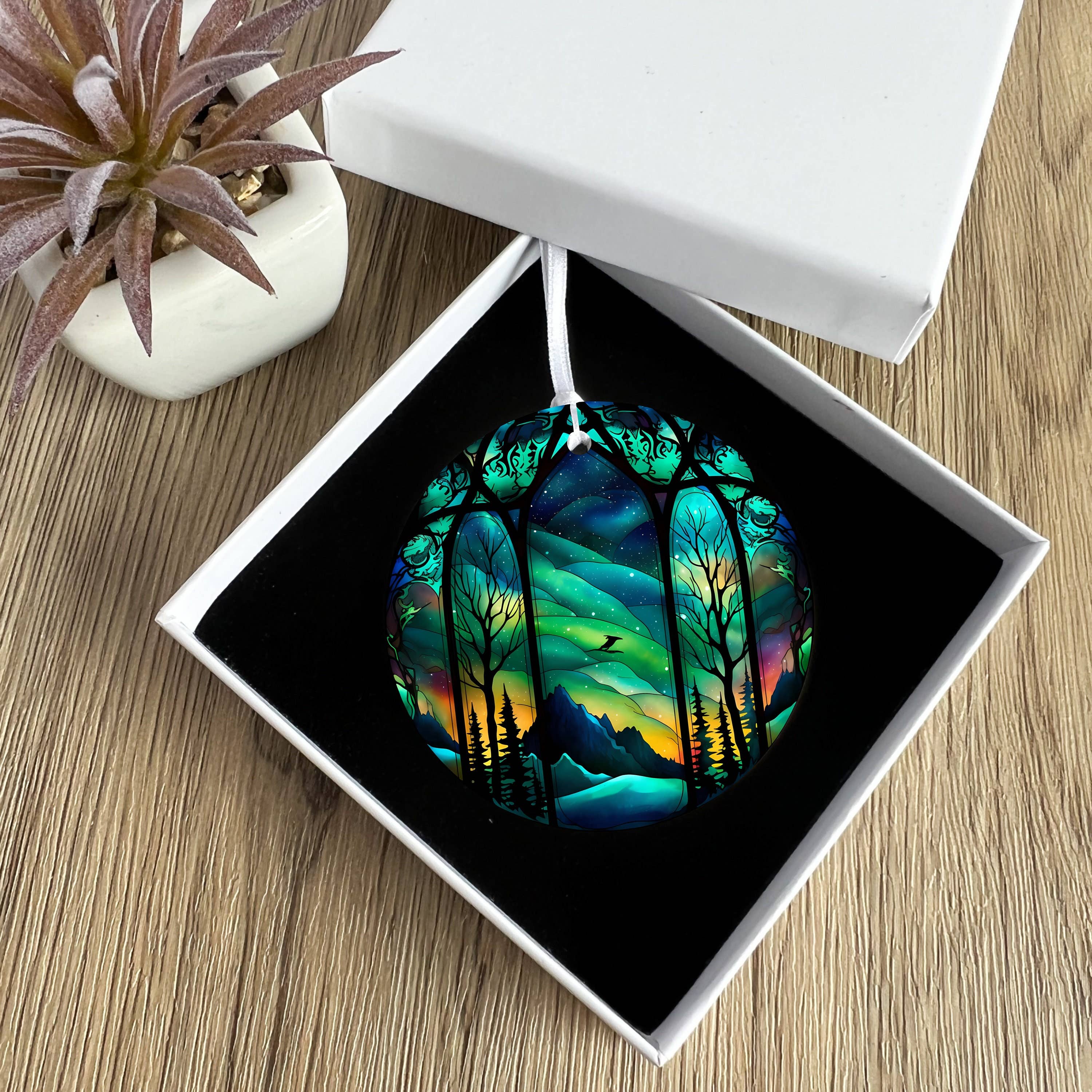 Northern Lights Stained Glass Christmas Ornament