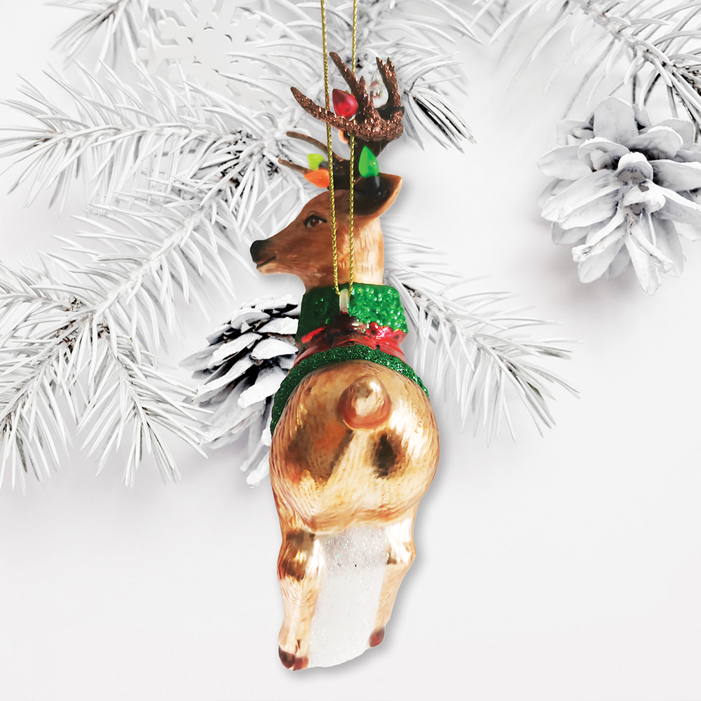 Festive Reindeer Glass Ornament