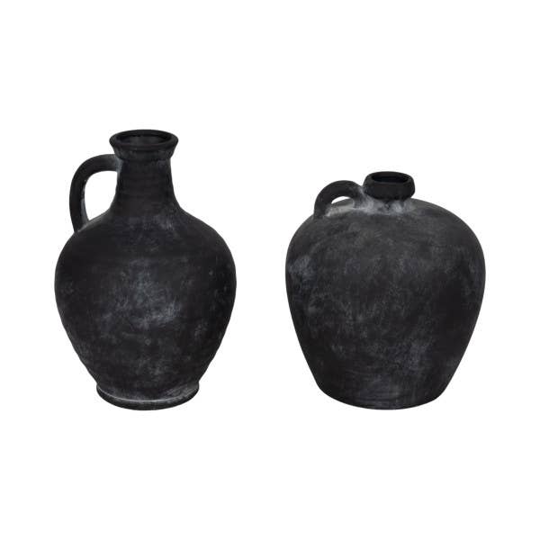 Black Weathered Terracotta Jug with Handle