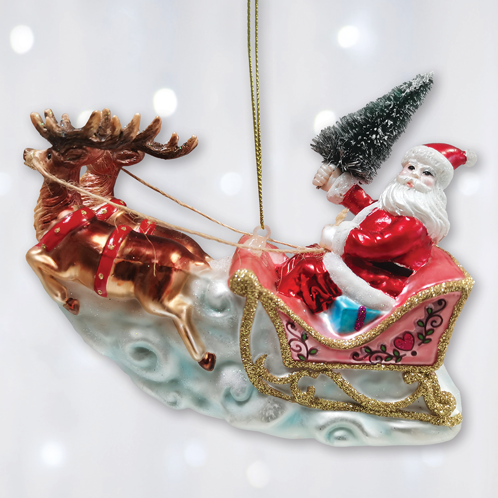 Santa Sleigh and Reindeer Ornament