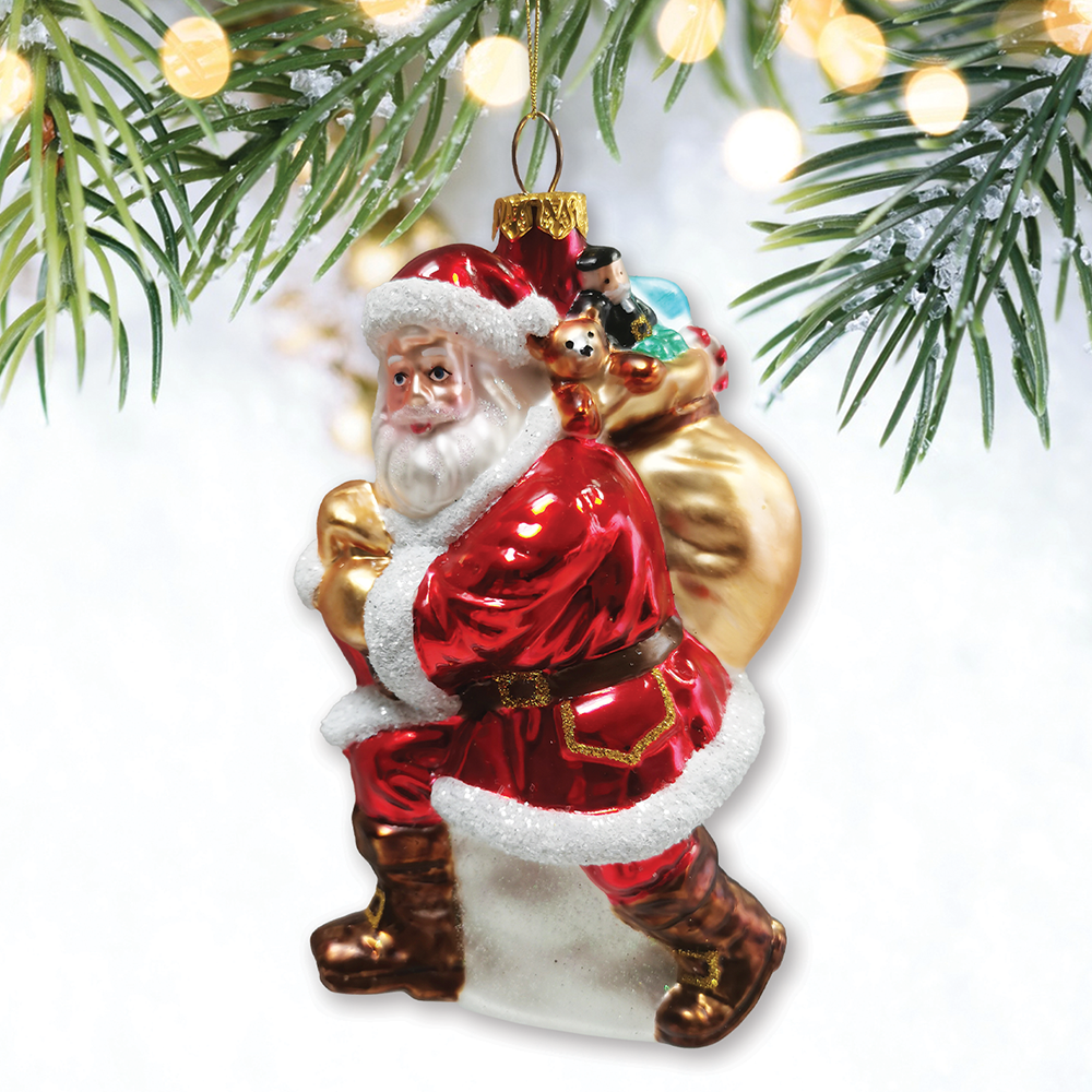 Holly Jolly Santa with Gifts Ornament