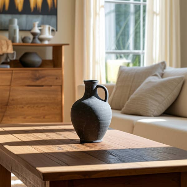 Black Weathered Terracotta Jug with Handle