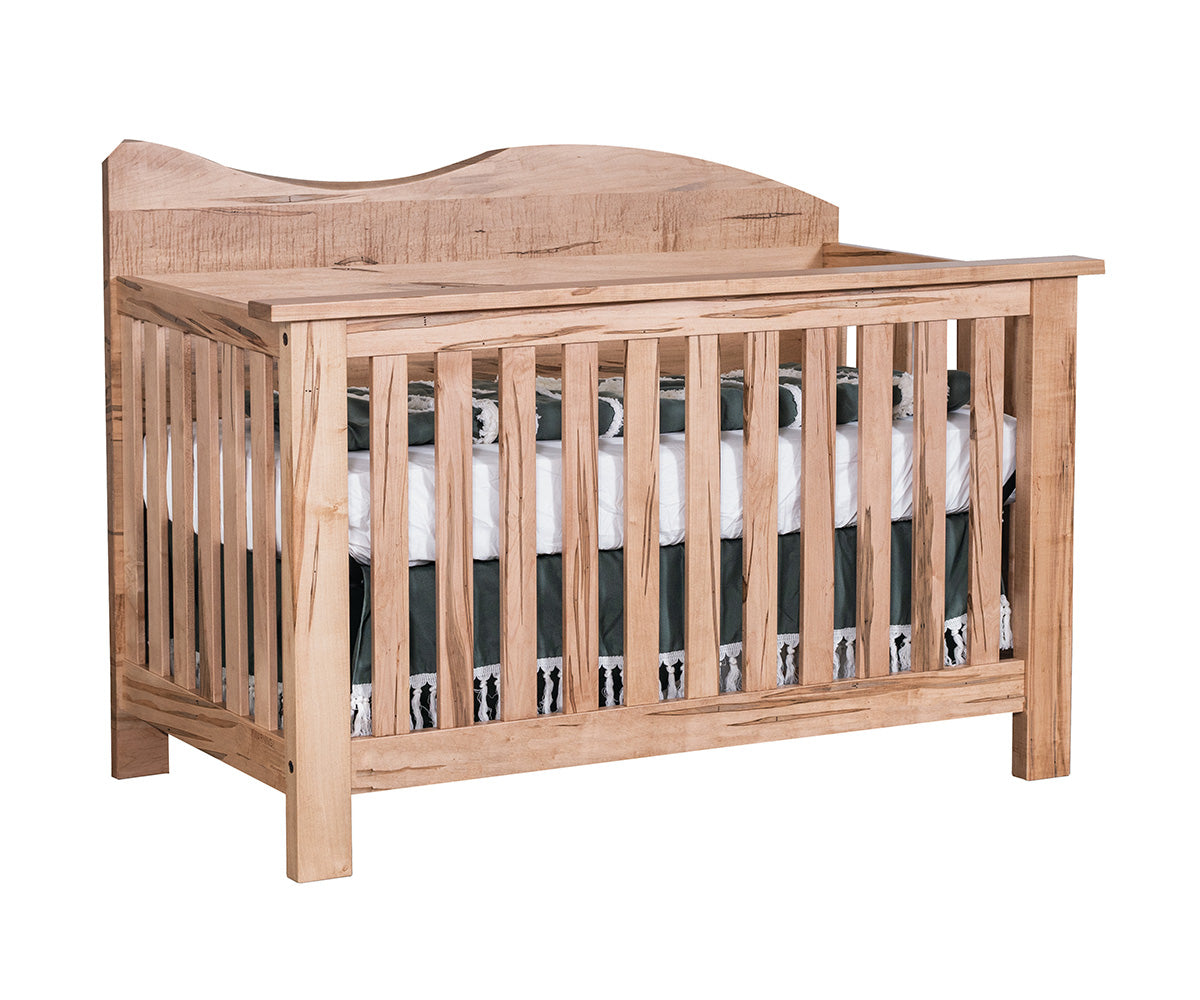 amish palisade crib in wormy maple with stain granola