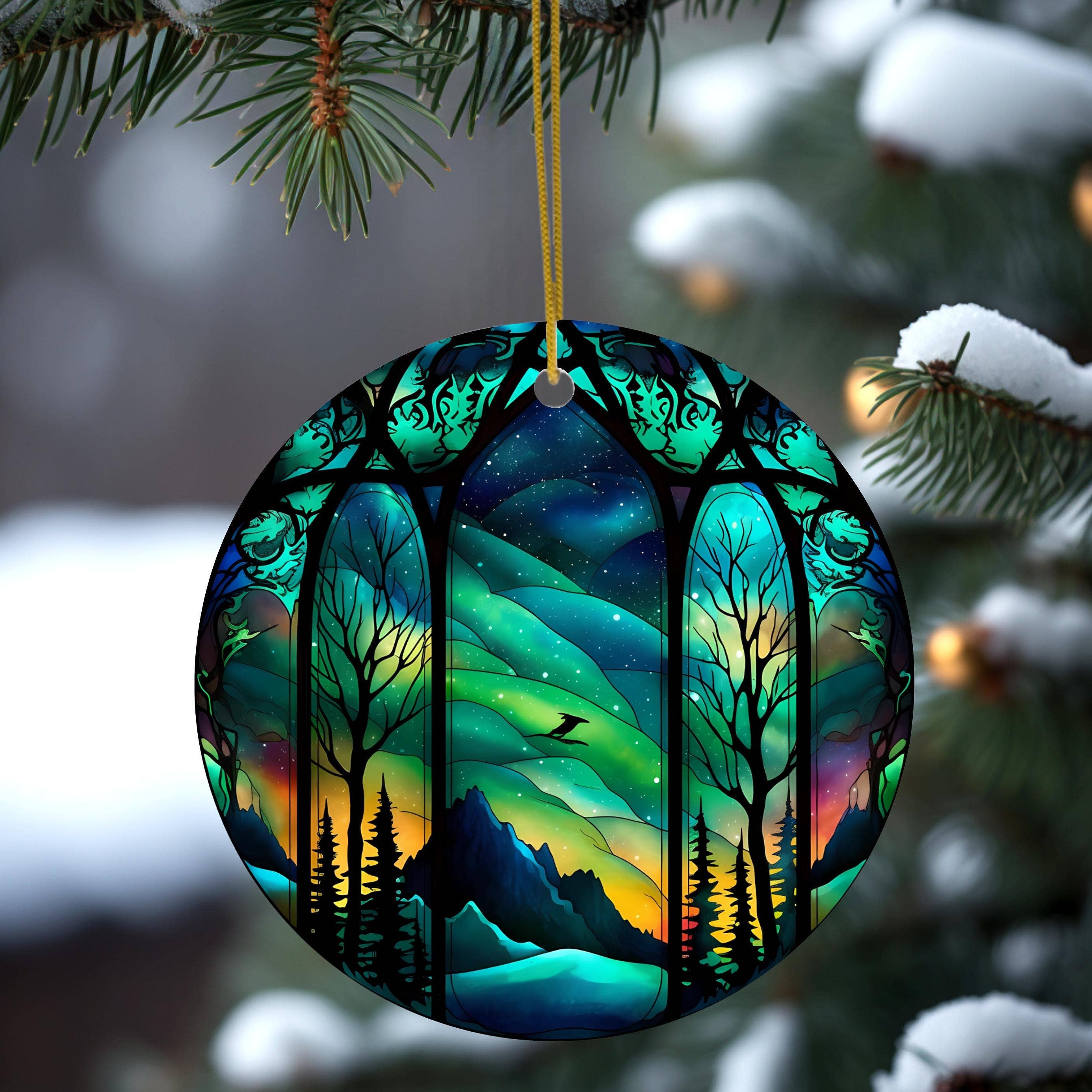 Northern Lights Stained Glass Christmas Ornament