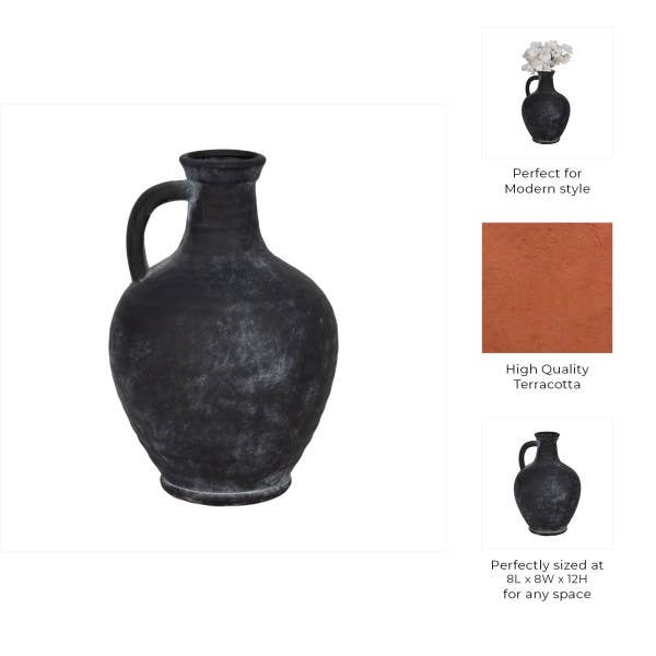 Black Weathered Terracotta Jug with Handle
