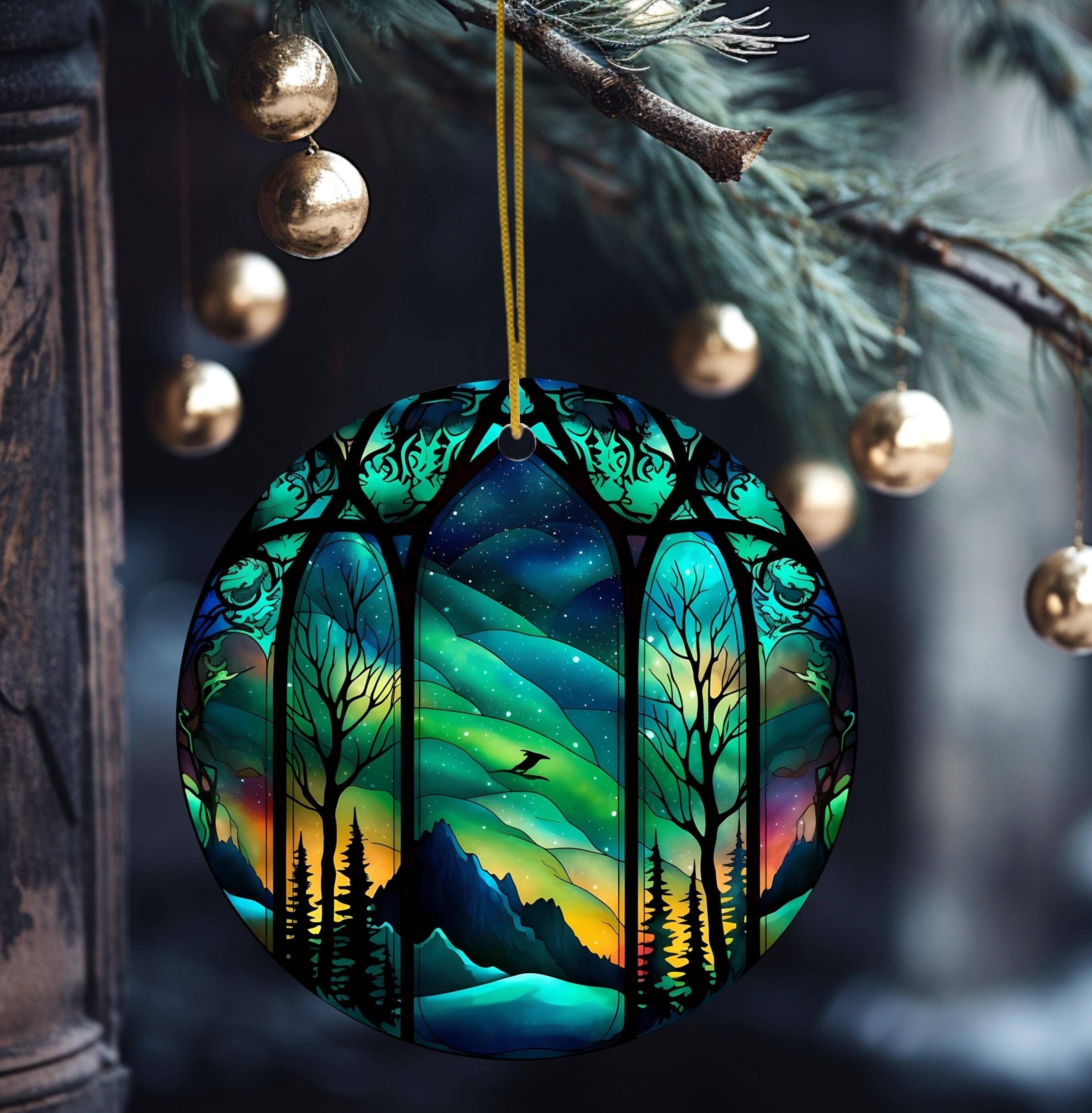 Northern Lights Stained Glass Christmas Ornament