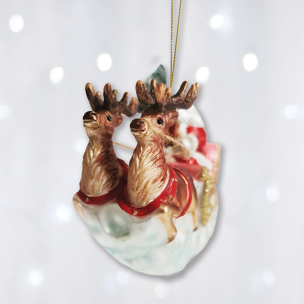 Santa Sleigh and Reindeer Ornament