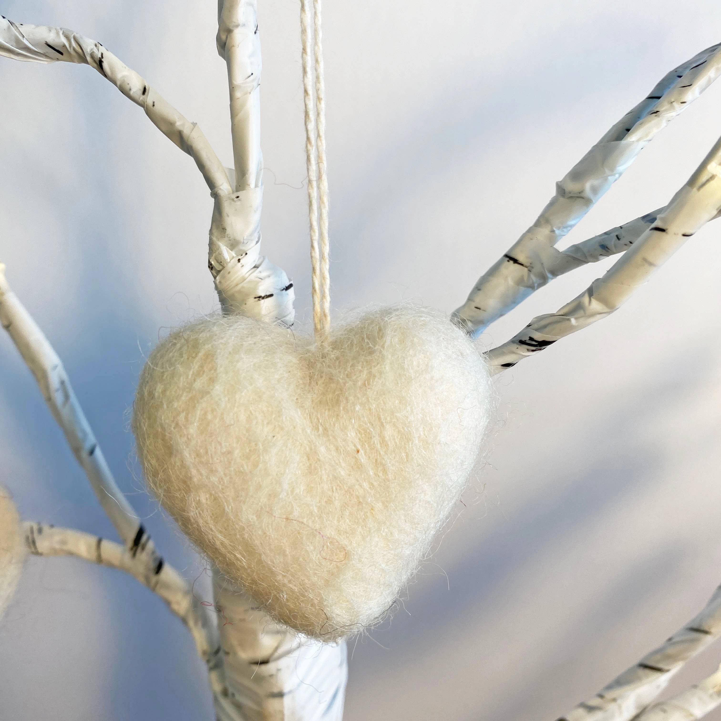 Cream Felted Heart Ornament