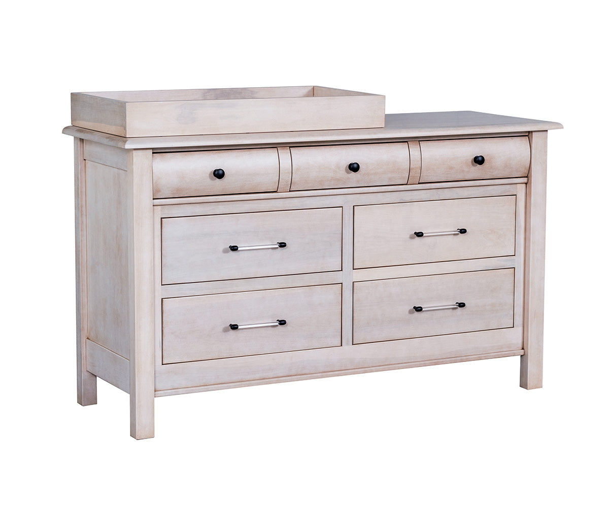 amish cheyenne 7 drawer dresser in brown maple with stain oatmilk