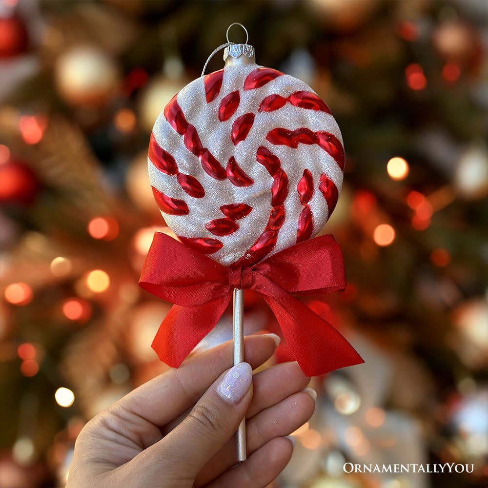 Red Swirl Lollipop Glass Ornament