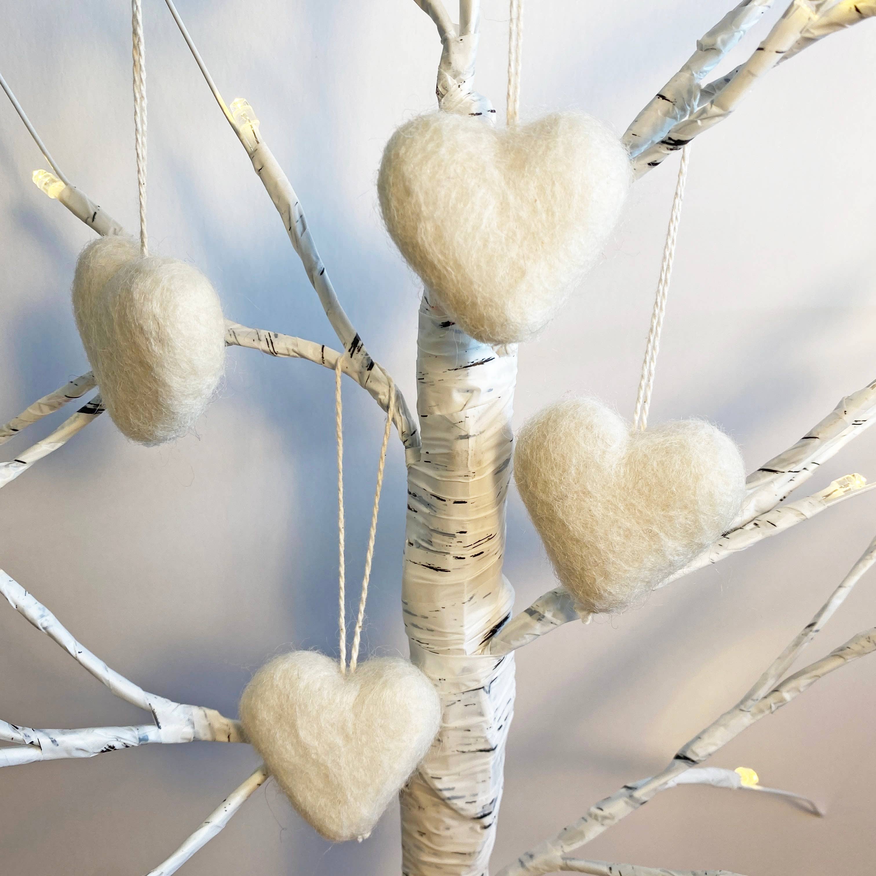 Cream Felted Heart Ornament