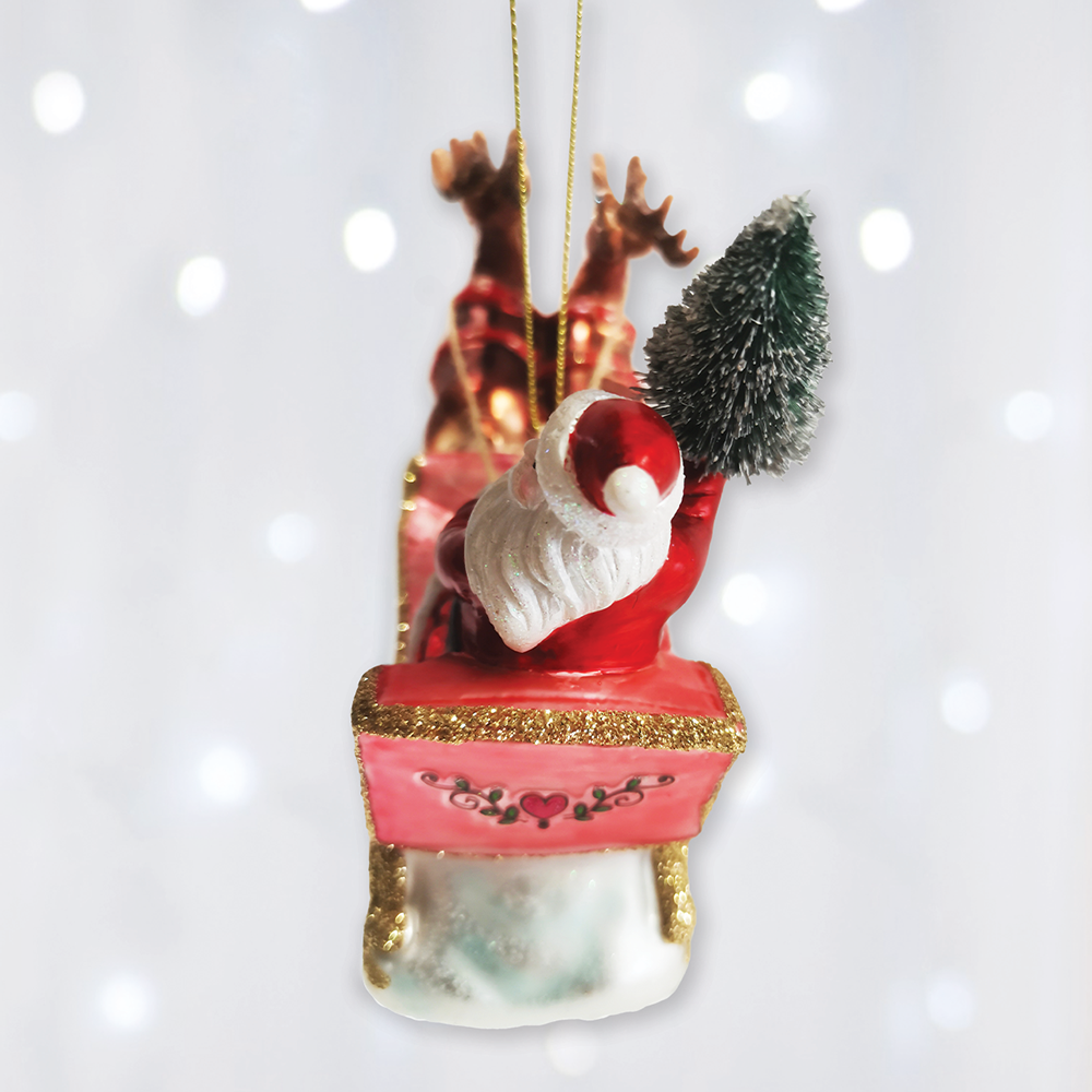 Santa Sleigh and Reindeer Ornament