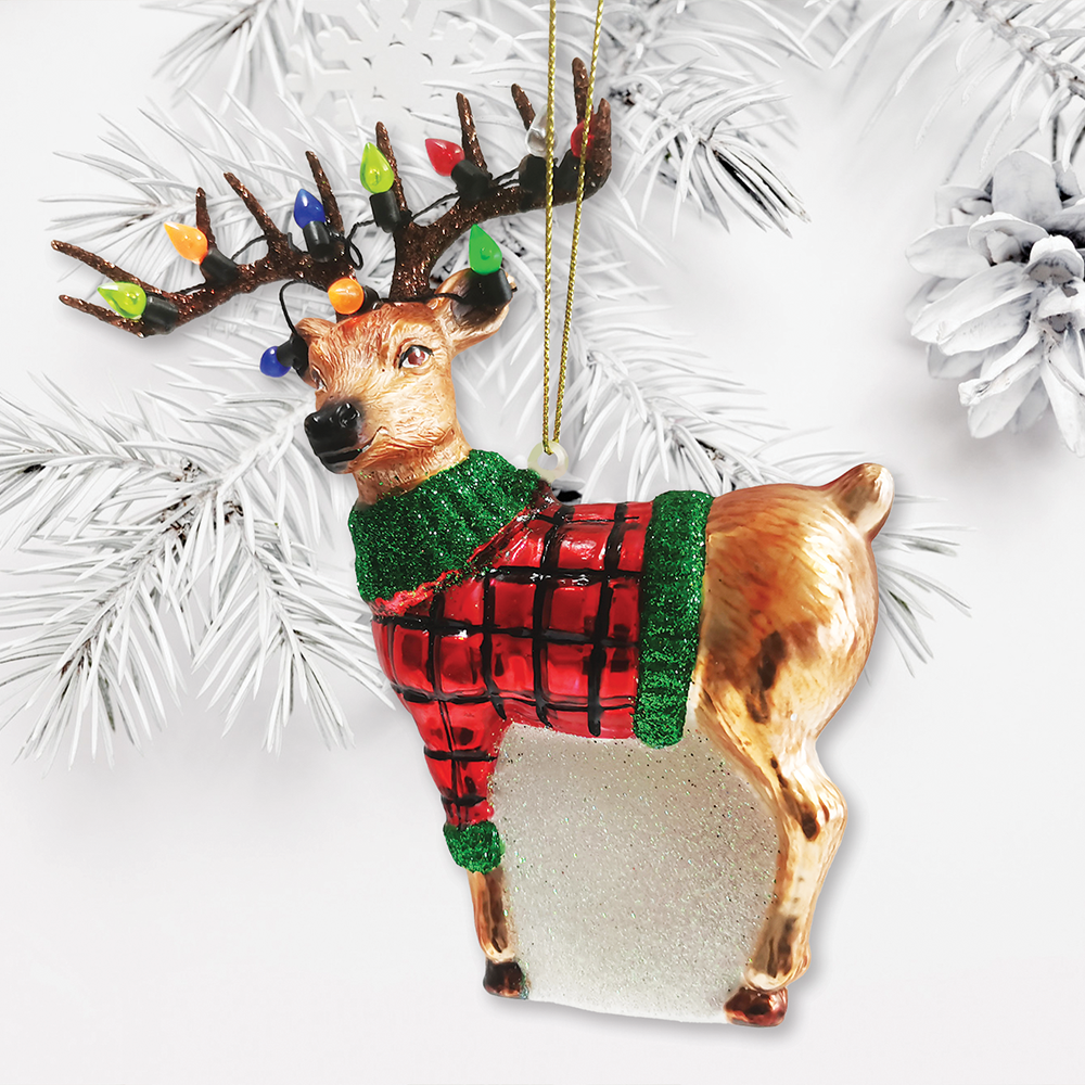 Festive Reindeer Glass Ornament